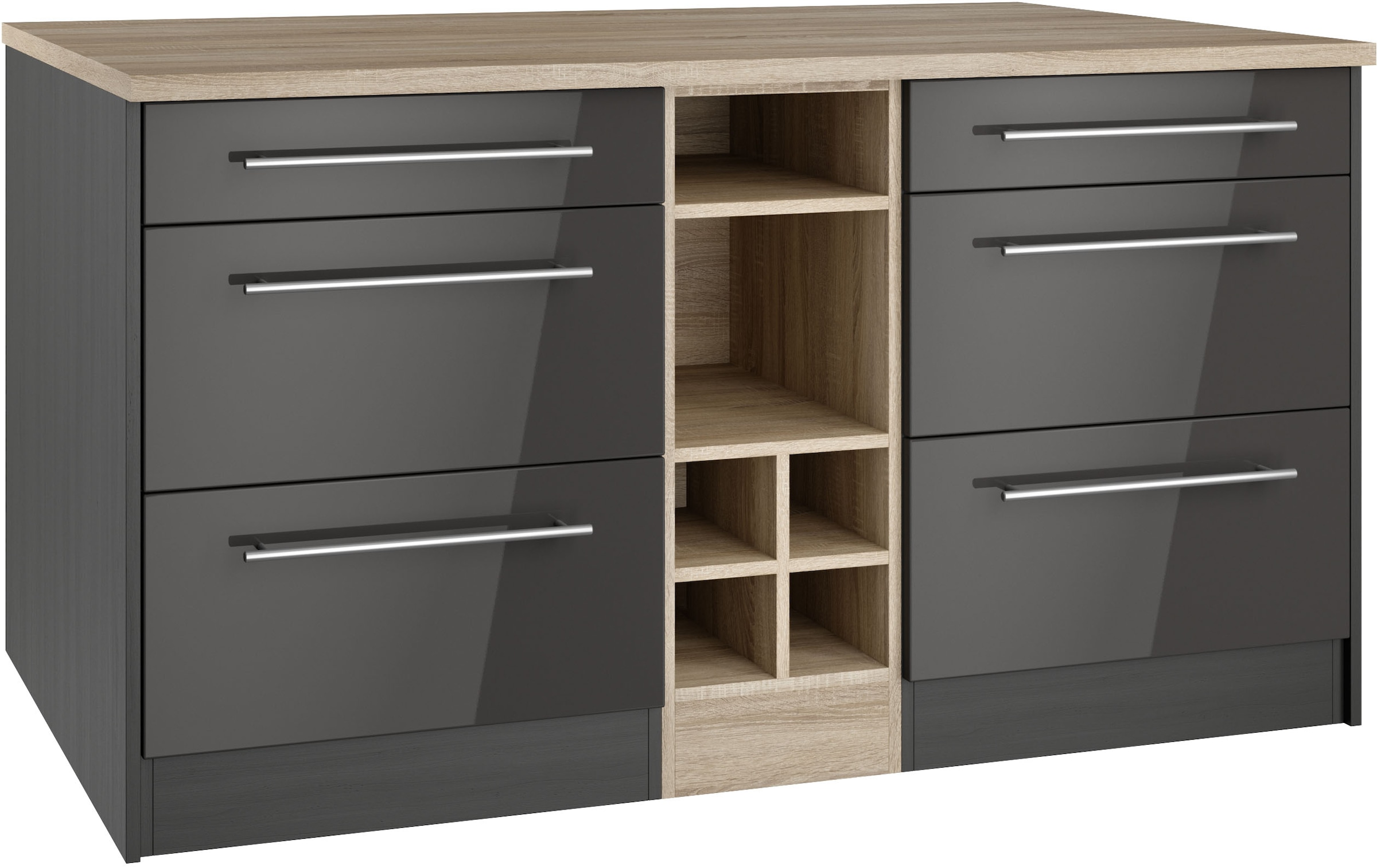 KOCHSTATION Kücheninsel »KS-Wien«, Breite 153 cm, MDF-Fronten, Flaschenregal