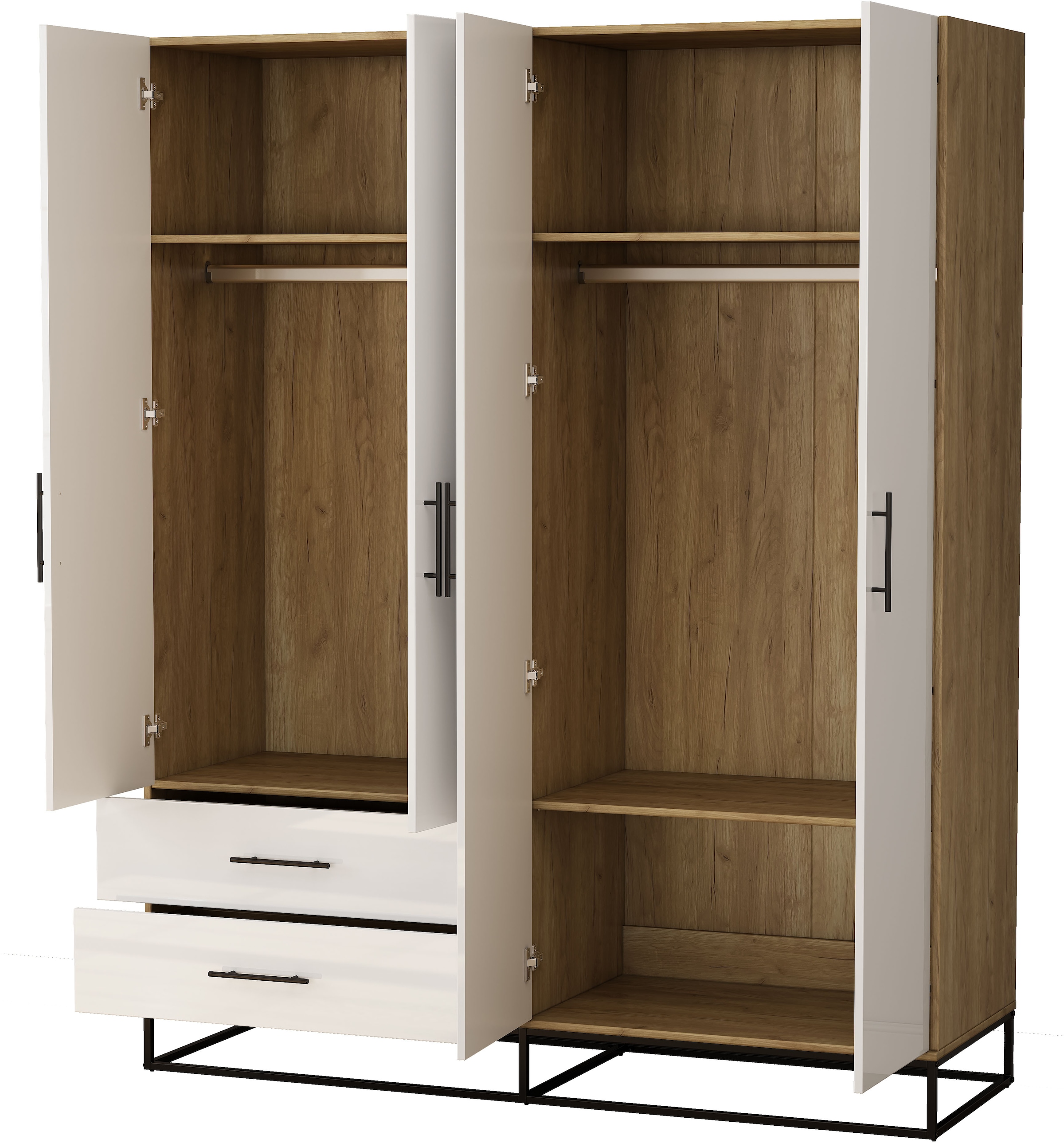 OTTO home Kleiderschrank »Lucca Schlafzimmerschrank Garderobe Hochglanz Bestseller« Schwarze Griffe und Kufengestell aus Metall, 