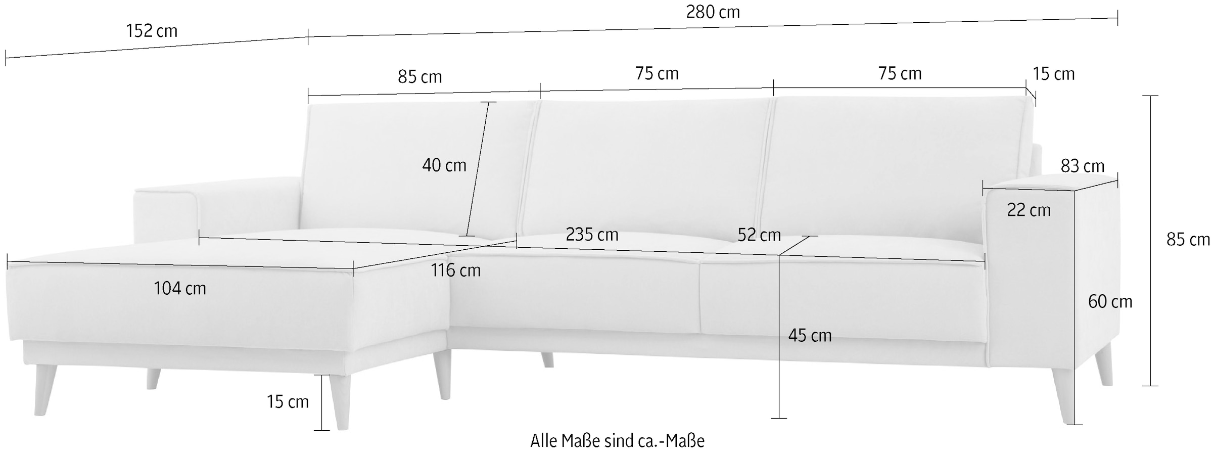 OTTO home Ecksofa »Oland Skandi, weicher Chenille-Stoff« L-Form, 280 cm, Wellenunterfederung, Skandi-Design, Massivholzfüße