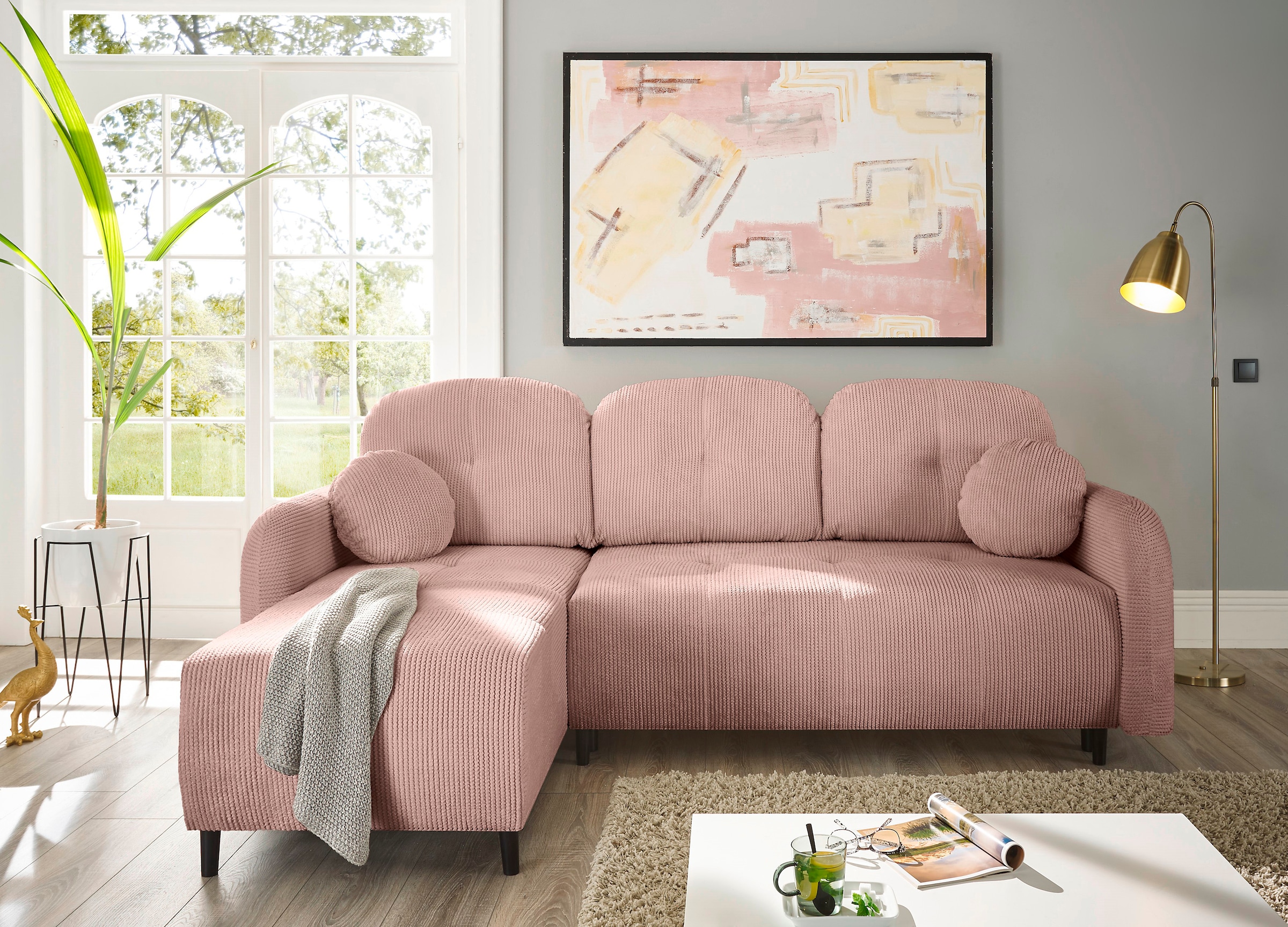 Leonique Ecksofa »BLAISE«, mit Bett-Funktion (Liegefläche 140/200 cm), Zier- und Rückenkissen