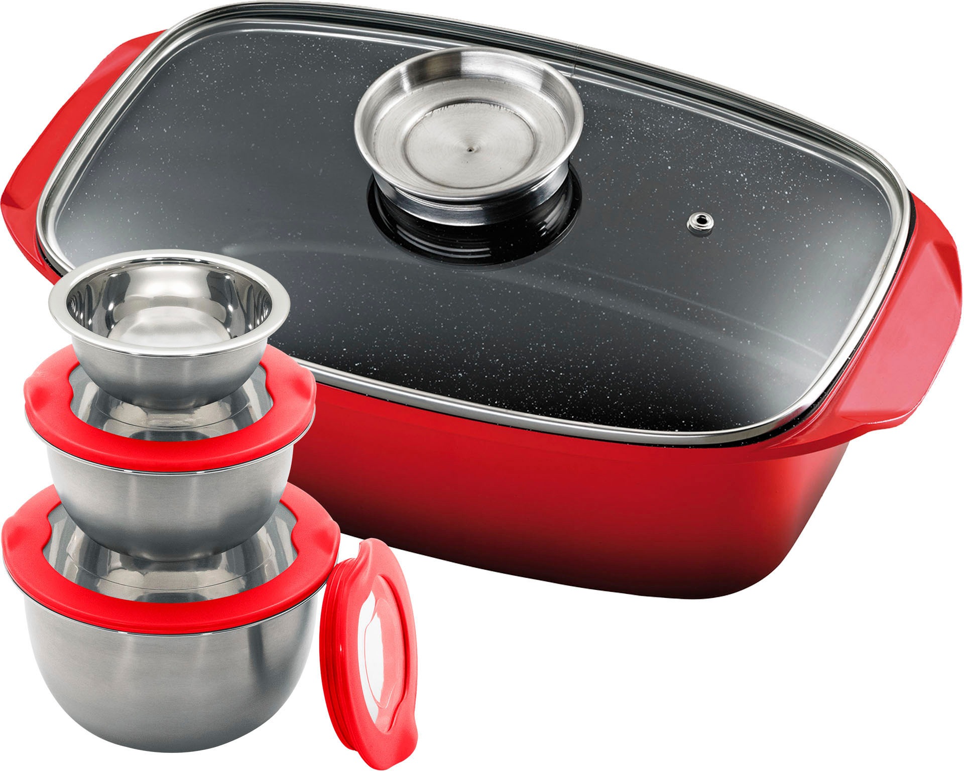 KING Bräter »5L« Aluminiumguss Set, 3 Schüsseln mit Kunststoffdeckeln: Ø17. günstig online kaufen