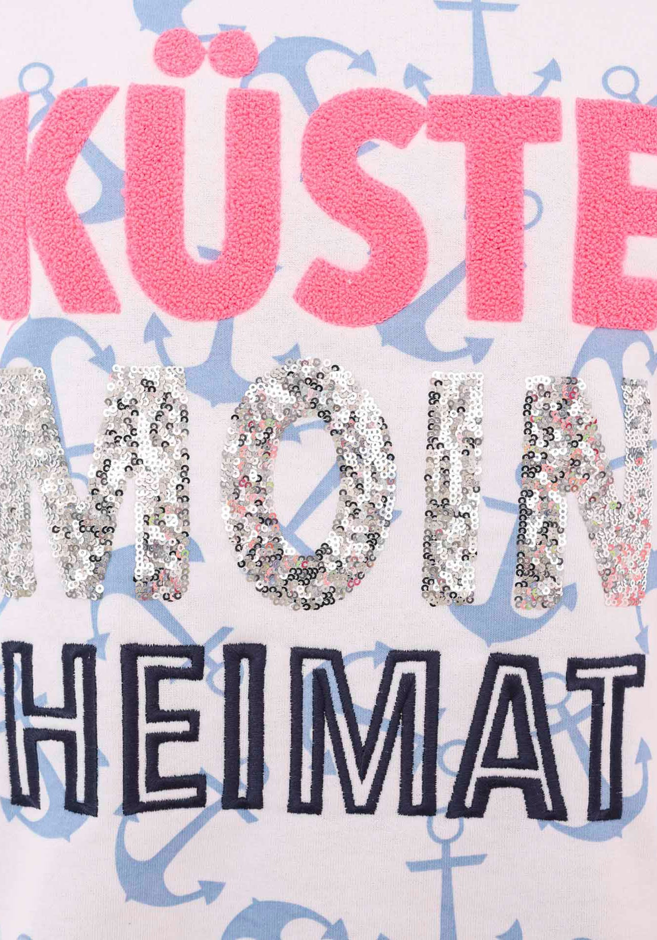 Zwillingsherz Longsleeve »"Küste Moin Heimat"«, Zebra-Muster, 3/4-Arm, Pailletten, Schriftzüge, Kontrastnaht