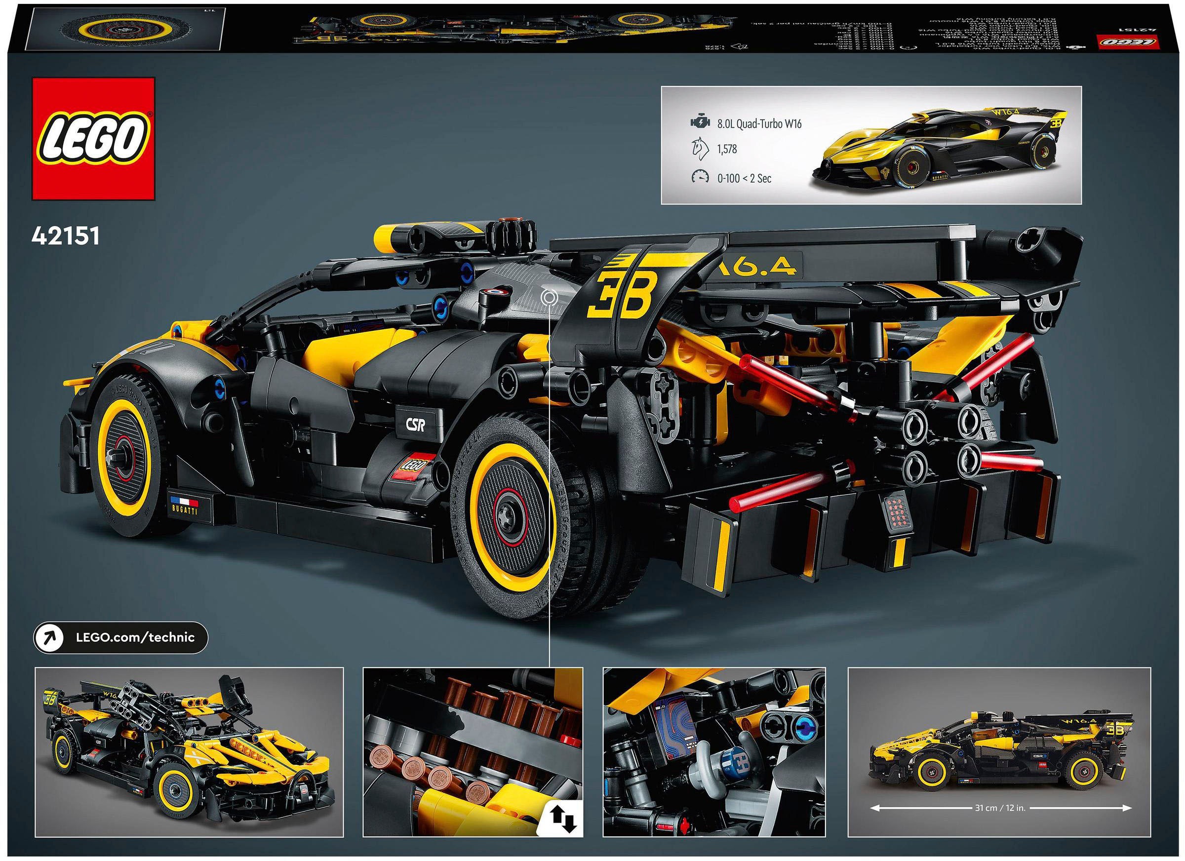 LEGO® Konstruktionsspielsteine »Bugatti-Bolide (42151), LEGO® Technic«, (905 St.), Made in Europe