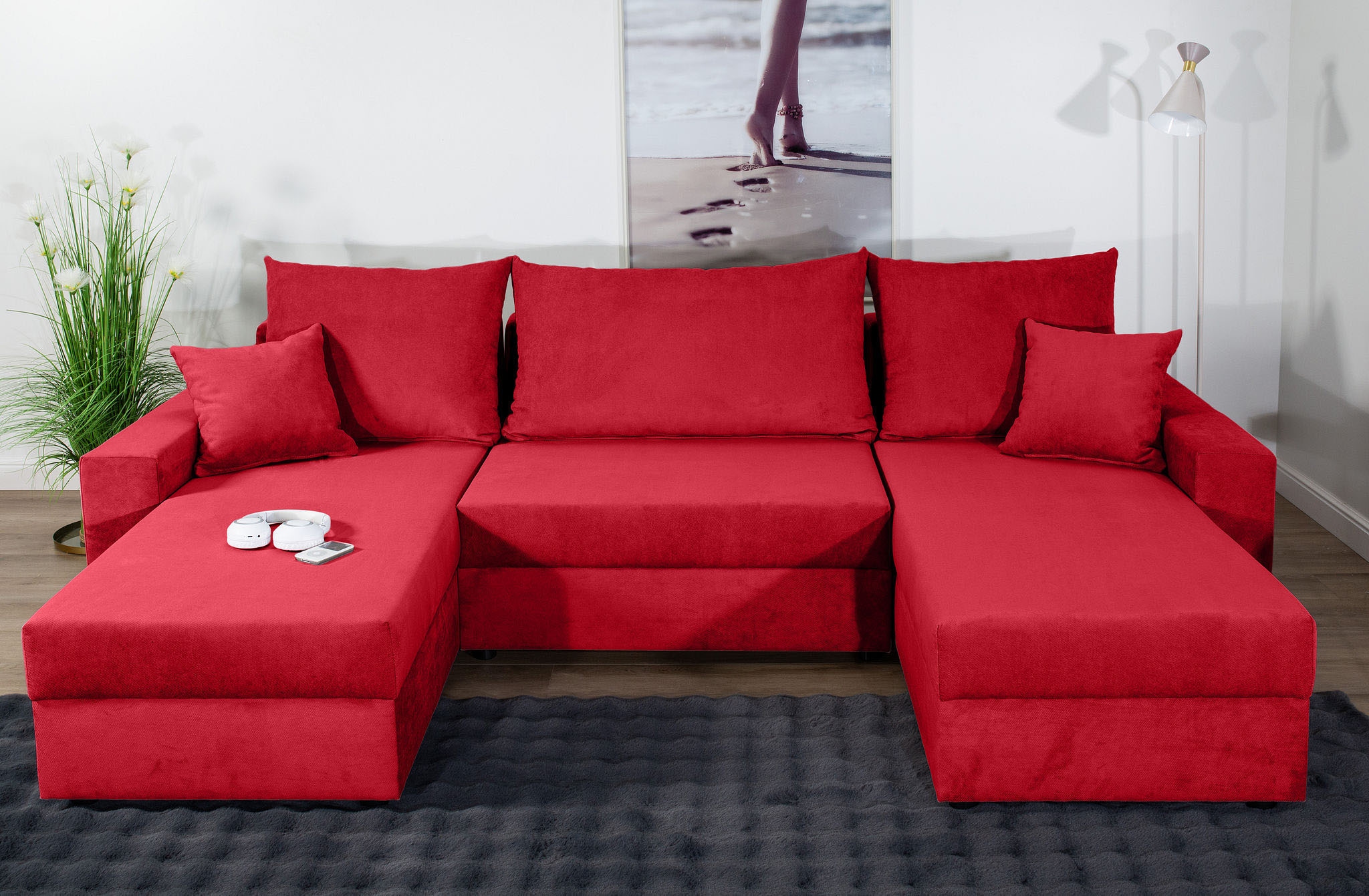 COLLECTION AB Wohnlandschaft »Pico U-Form, Breite 252, mit Schlaffunktion, Bettkasten & Zierkissen«, Liegefläche 117x220 cm