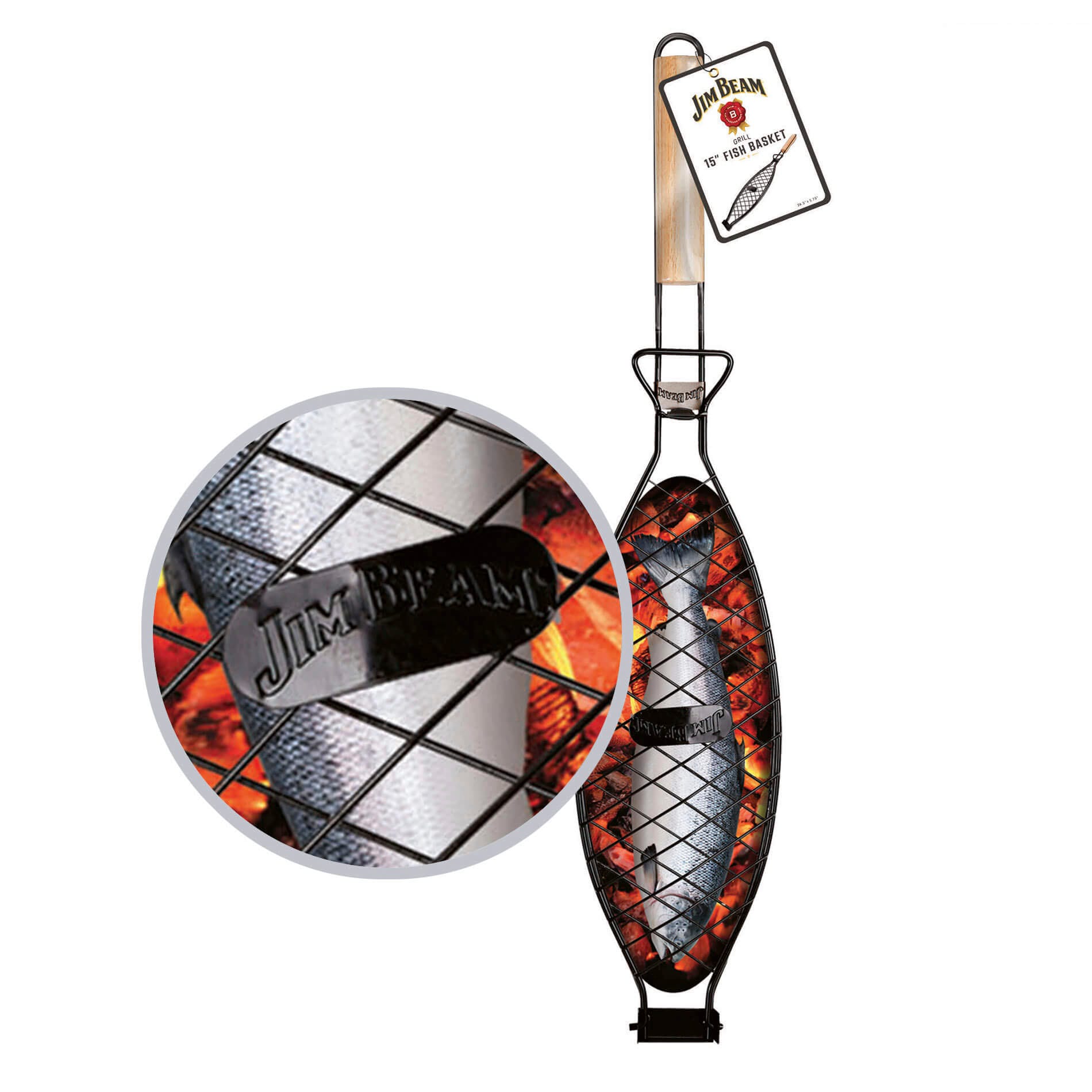 Jim Beam BBQ Grillschale, Metall, mit Parawoodgriff für große Fische