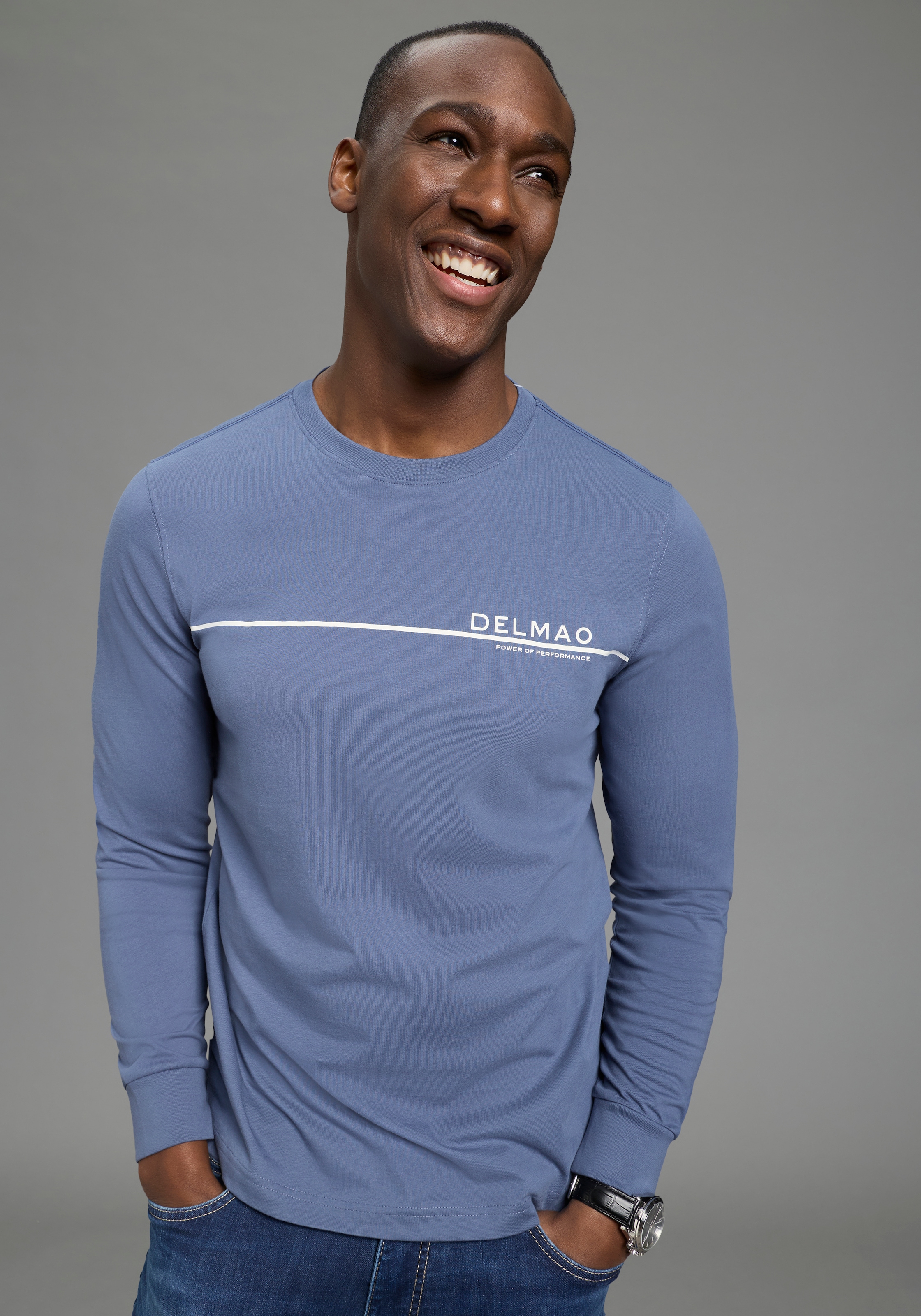 DELMAO Rundhalsshirt »Neue Kollektion« casual Stil, langarm, schmale Passform, mit Print