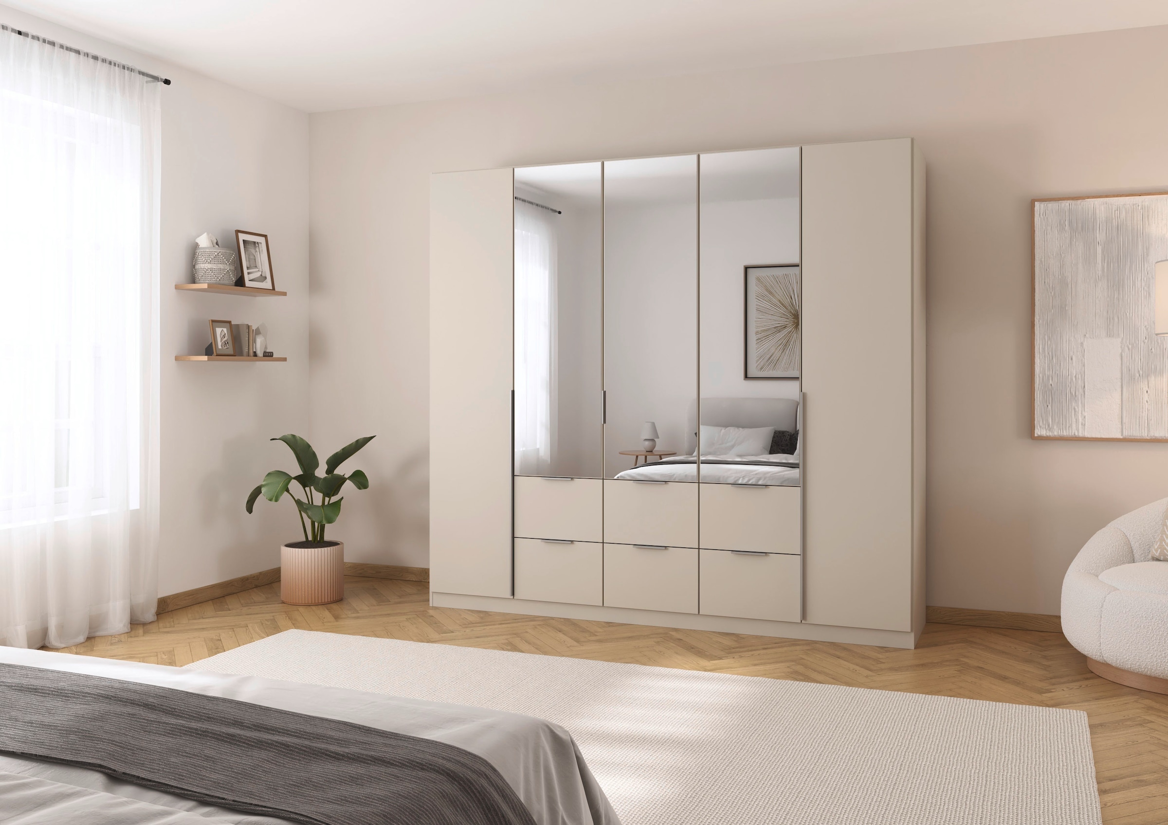 rauch Drehtürenschrank »Kleiderschrank Schrank Garderobe AGORDO mit Dekor- oder Hochglanzfront«, (in zwei Griff-Farben, Breiten 91-360 cm), mit Außenschubkästen, in 7 Breiten und 2 Höhen MADE IN GERMANY