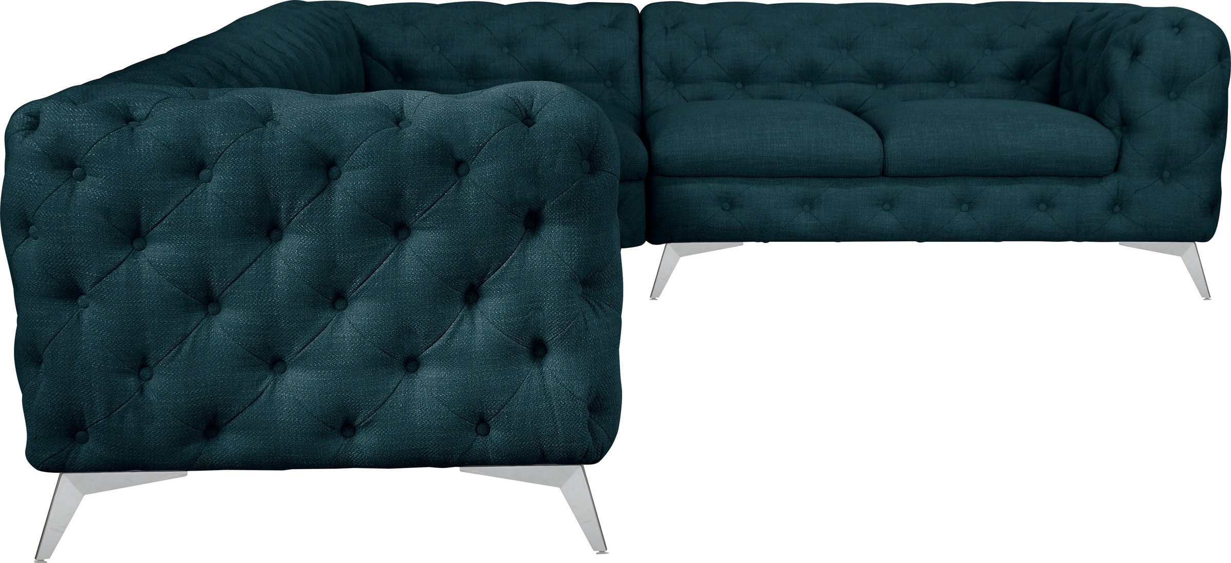 Leonique Chesterfield-Sofa »Ecksofa GLYNIS L-Form mit Wellenunterfederung, Maße B/T/H 323/264/75cm«, aufwändige Knopfheftung, moderne Chesterfield Optik, Fußfarbe wählbar