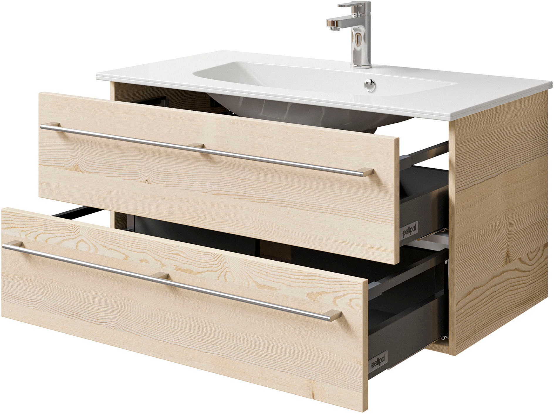 Saphir Badmöbel-Set »Serie 6025 2-teilig Mineralmarmor-Waschtisch mit LED-Spiegelschrank«, (2 St.), Waschplatz 97 cm breit, 2 Schubladen, 3 Spiegel-Türen, inkl Türdämpfer