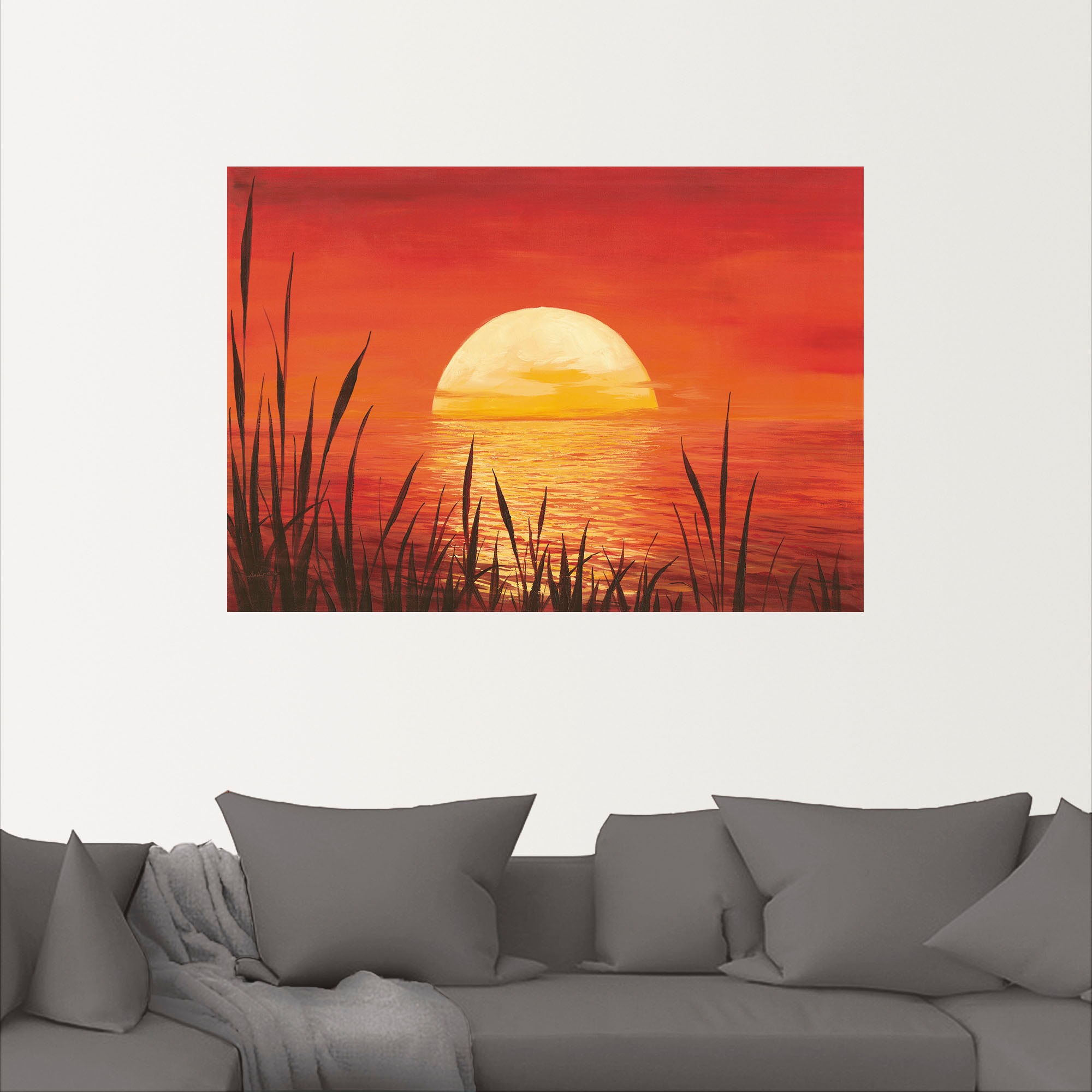 Artland Wandbild »Roter Sonnenuntergang am Ozean«, Bilder vom Sonnenuntergang & -aufgang (1 Stück), in vielen Größen & Produktarten - Alubild / Outdoorbild, Leinwandbild, Poster, Wandaufkleber / Wandtattoo auch für Badezimmer geeignet