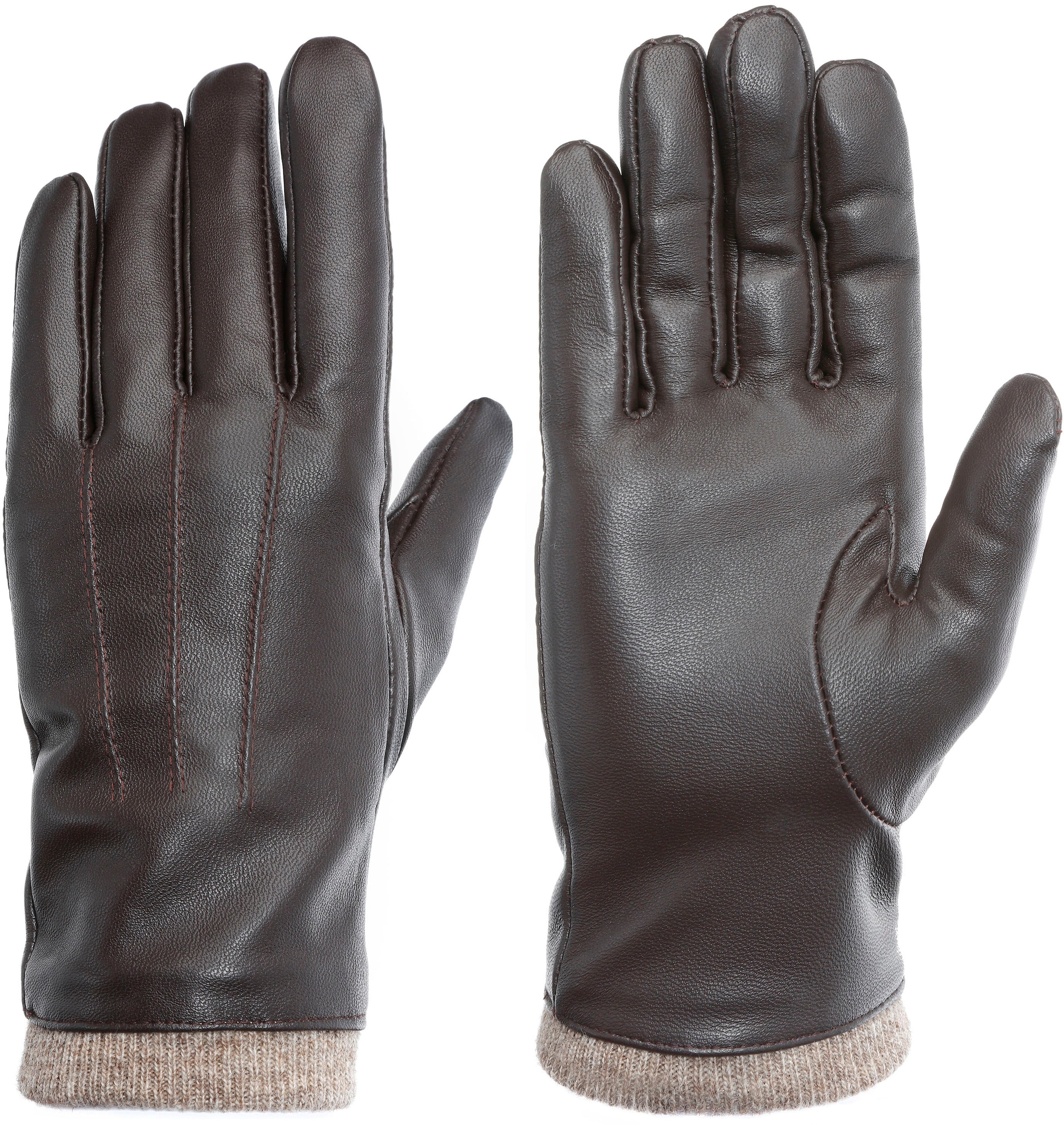 PEARLWOOD Lederhandschuhe »Daisy« Touchscreenfähig - mit 10 Fingern bedienbar, Ziernähte dunkelbraun