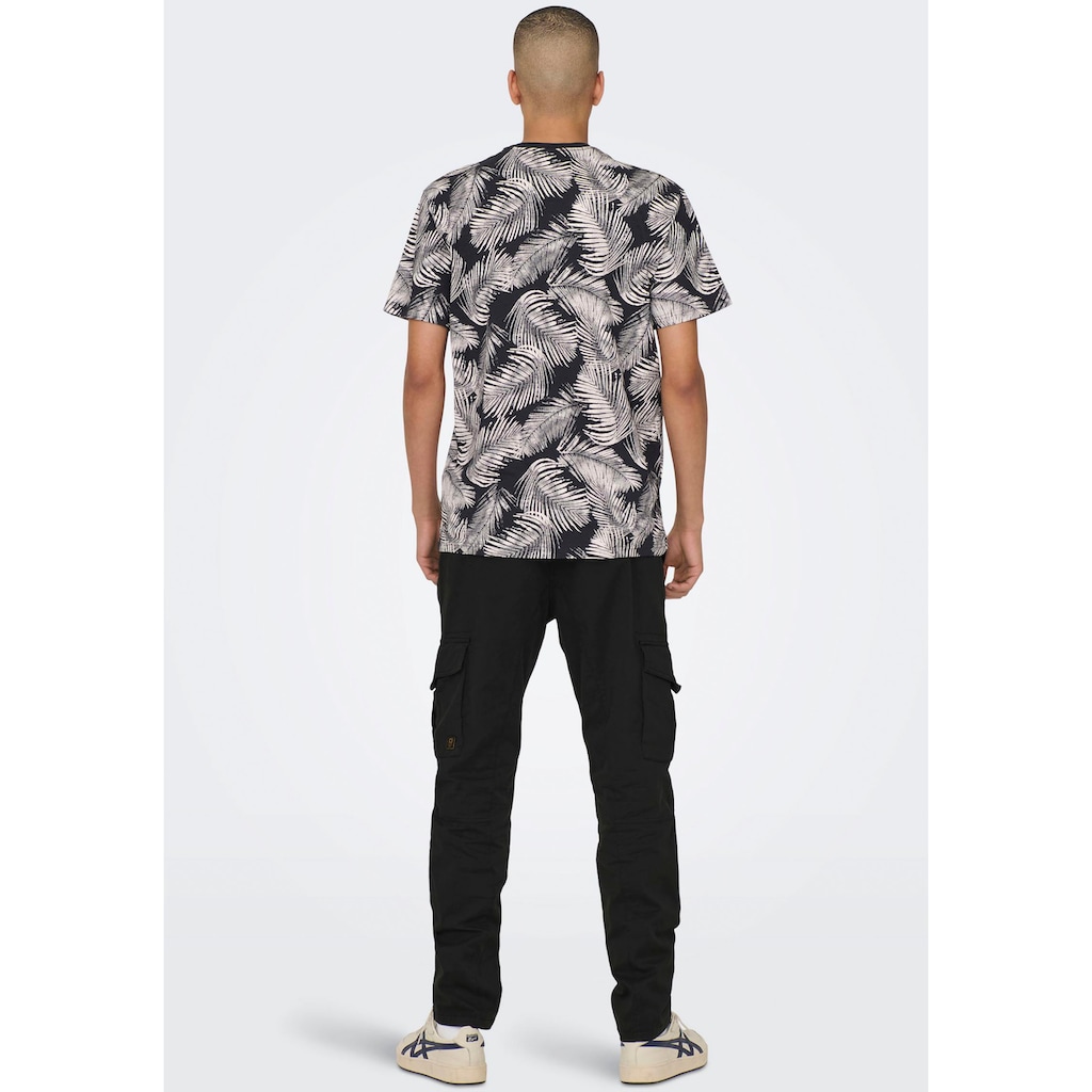 ONLY & SONS Rundhalsshirt »ONSPERRY LIFE REG LEAF AOP SS TEE«