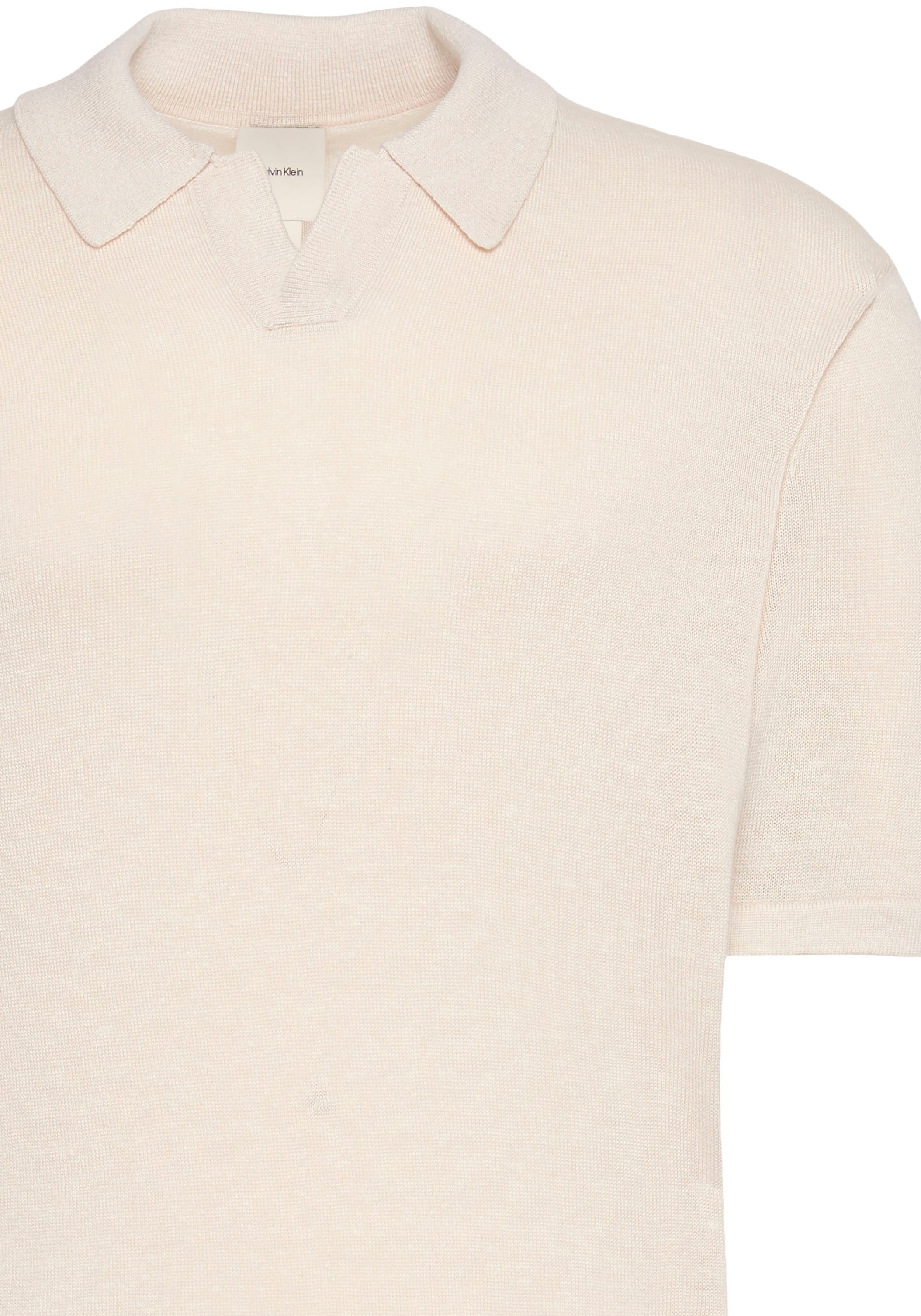 Calvin Klein Kurzarmpullover Feinstrick aus Leinenmix, Regular Fit, Polokragen