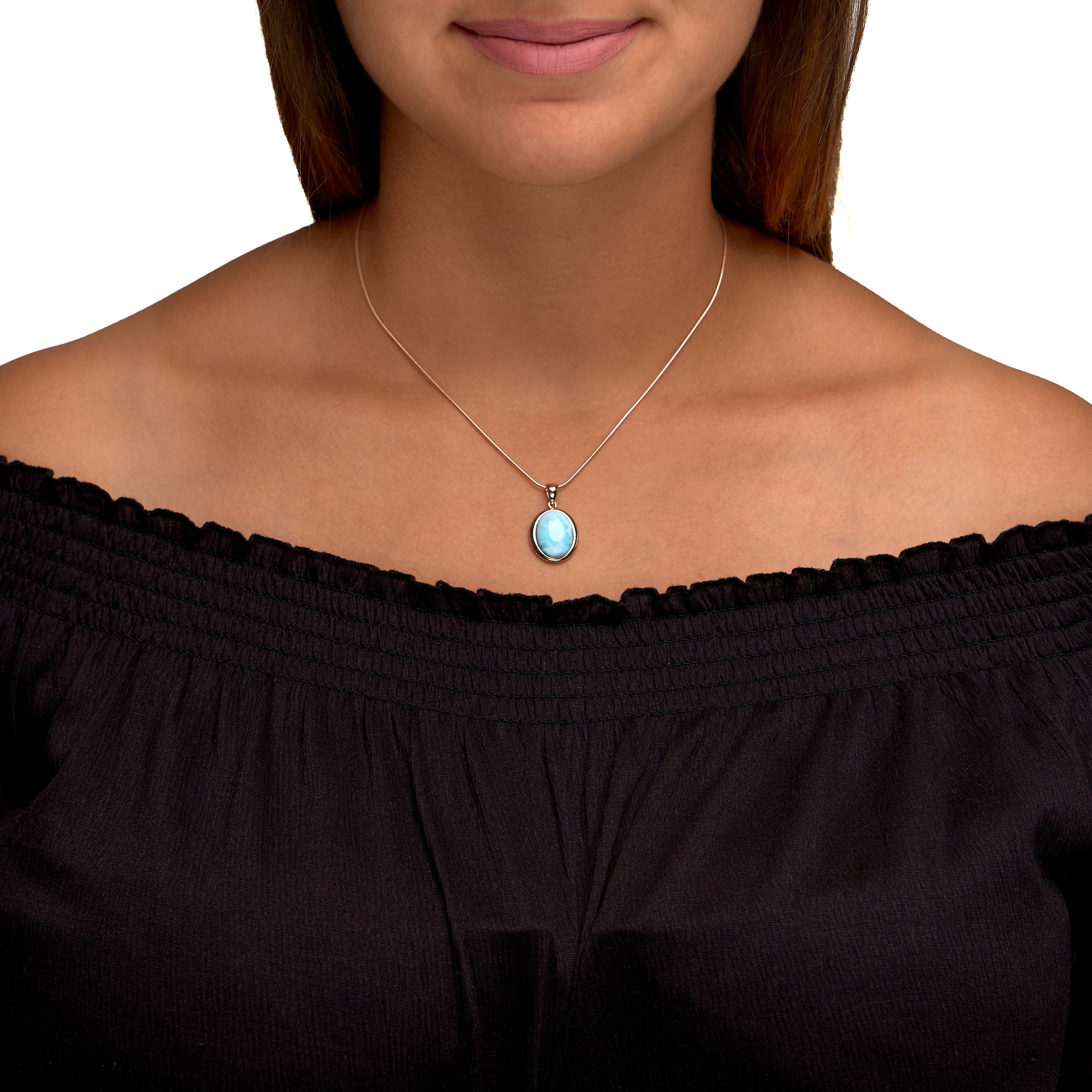 Zeeme Kette mit Anhänger »Silber 925 rhodiniert 42+5cm mit echtem Larimar«