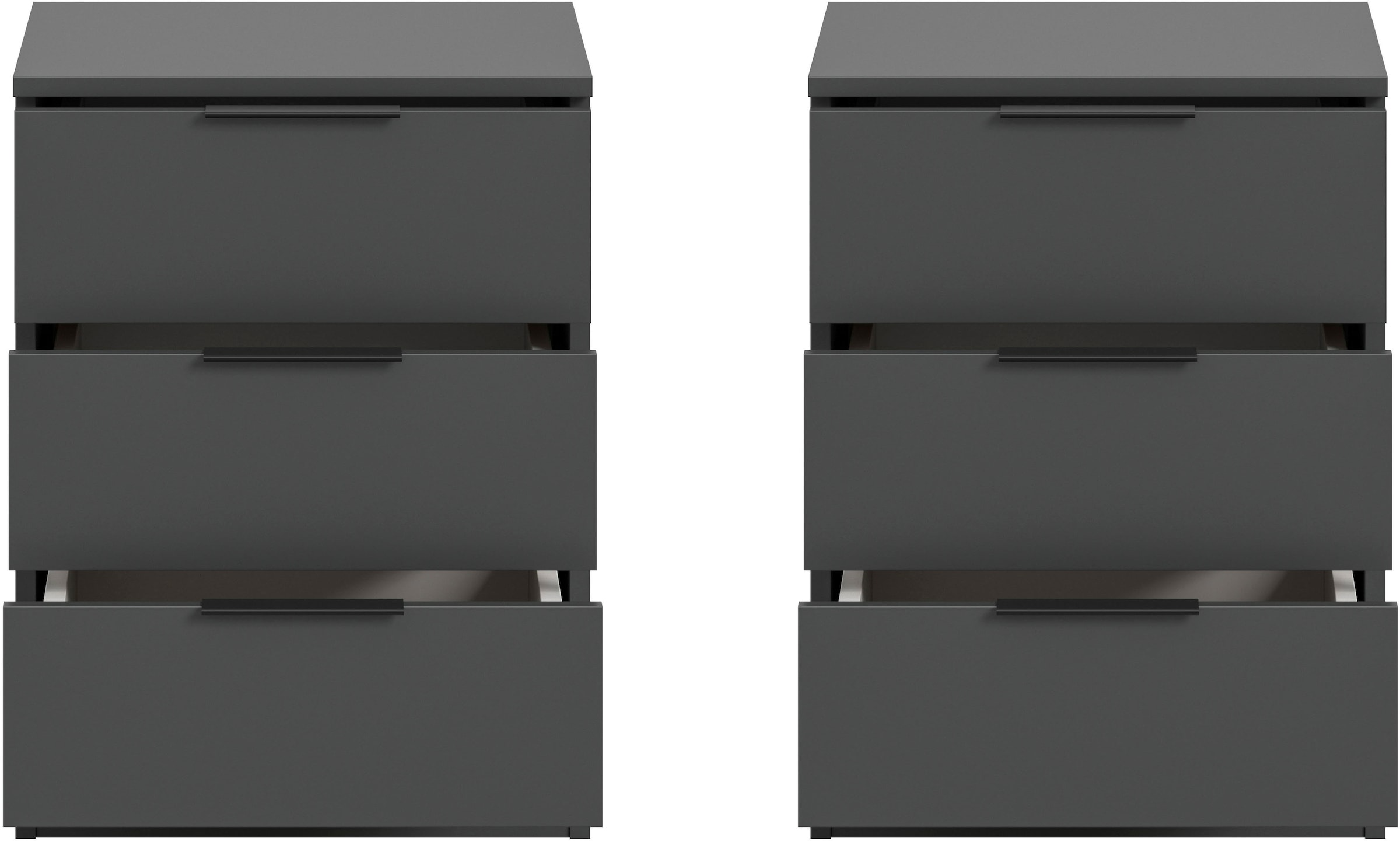 Home affaire Nachtkommode »Skarde 2 Nachttische, jeweils Breite: 45 cm«, (Set, 2 St., Sie bekommen 2 Nachttische im Set), Skarde, 2er Set Nachtkommoden, 3 Schubkästen, anthrazit