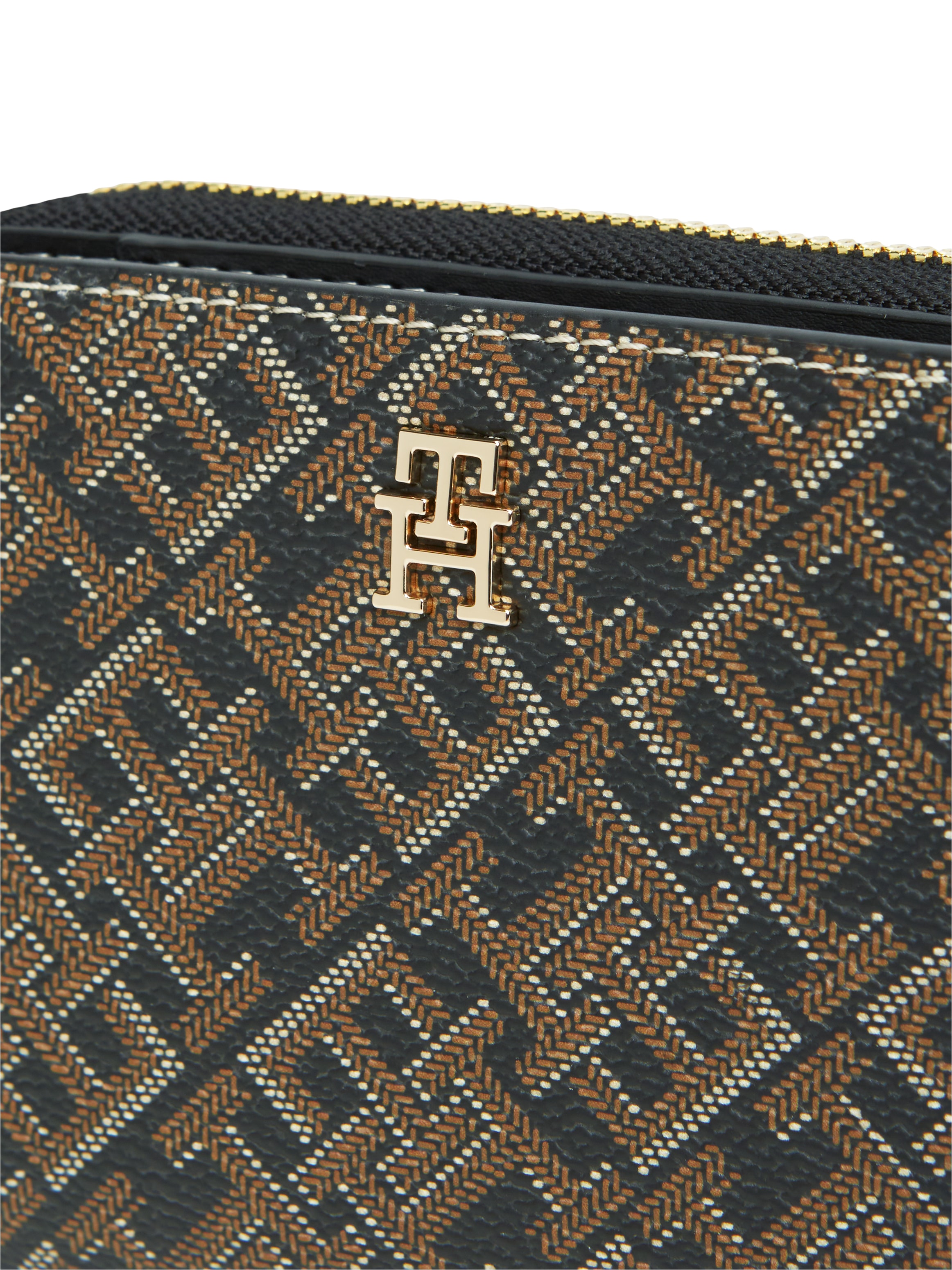 Tommy Hilfiger Geldbörse »TH ICON MED ZA W/FLAP MONO PRINT« Damen Portemonnaie, Geldbeutel mit farbigen TH-Logoprint