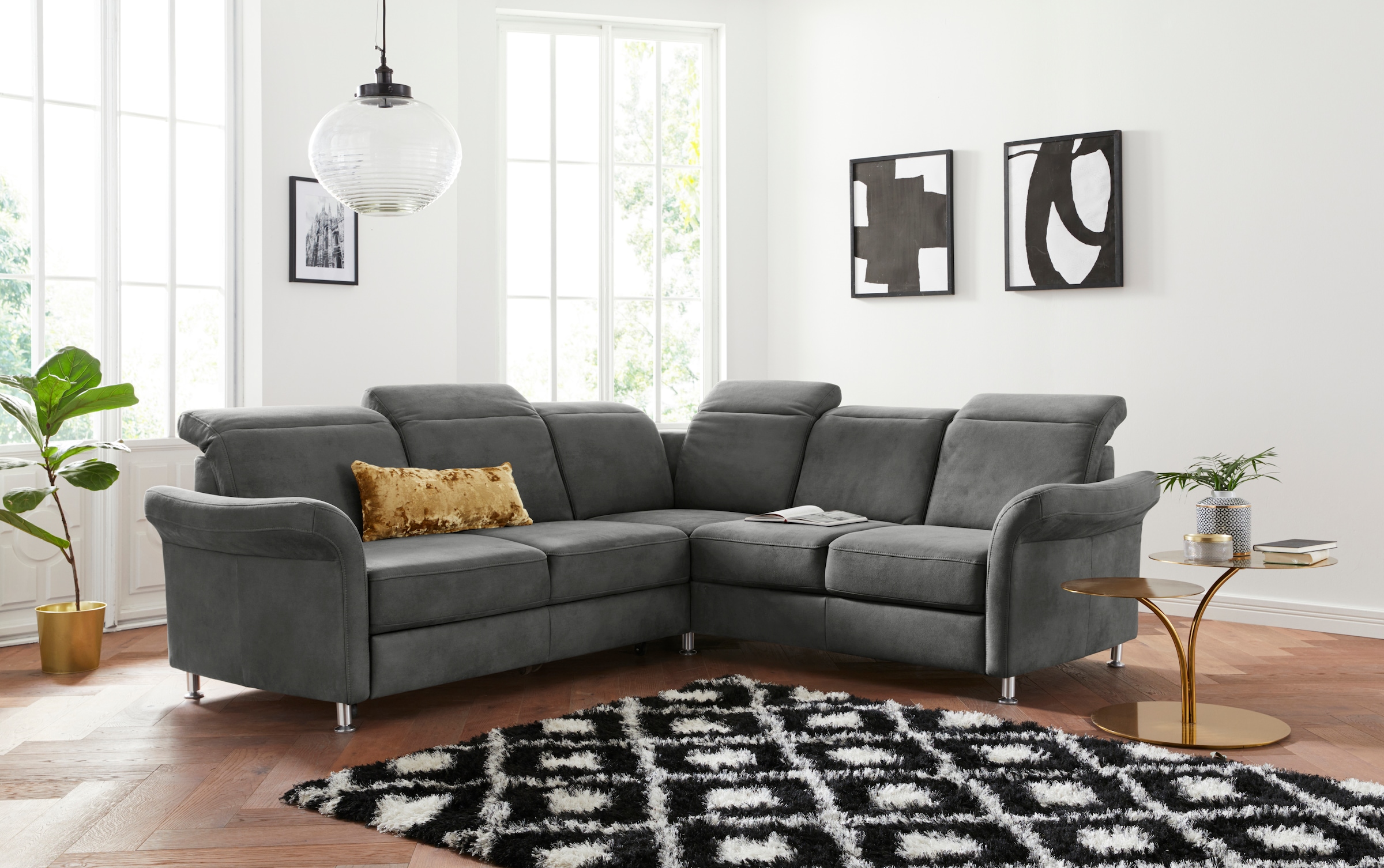 sit&more Ecksofa »Darwin L-Form« inklusive Federkern, wahlweise mit Kopftei günstig online kaufen