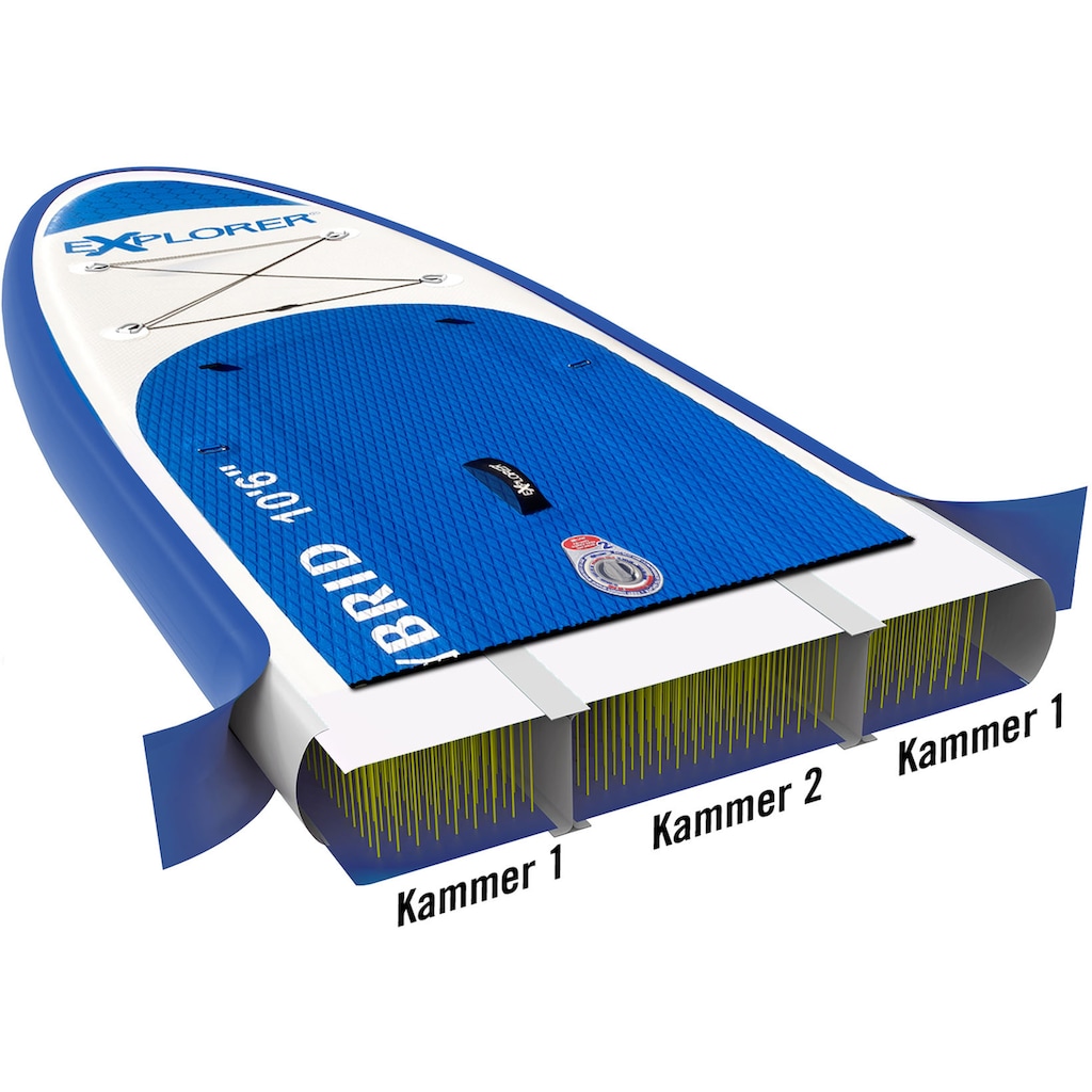 EXPLORER Inflatable SUP-Board »Hybrid 10.6 Doppelkammer Komplettset«, (9 tlg.), mit Paddel, Kajaksitz, Pumpe, Fangleine, Packsack