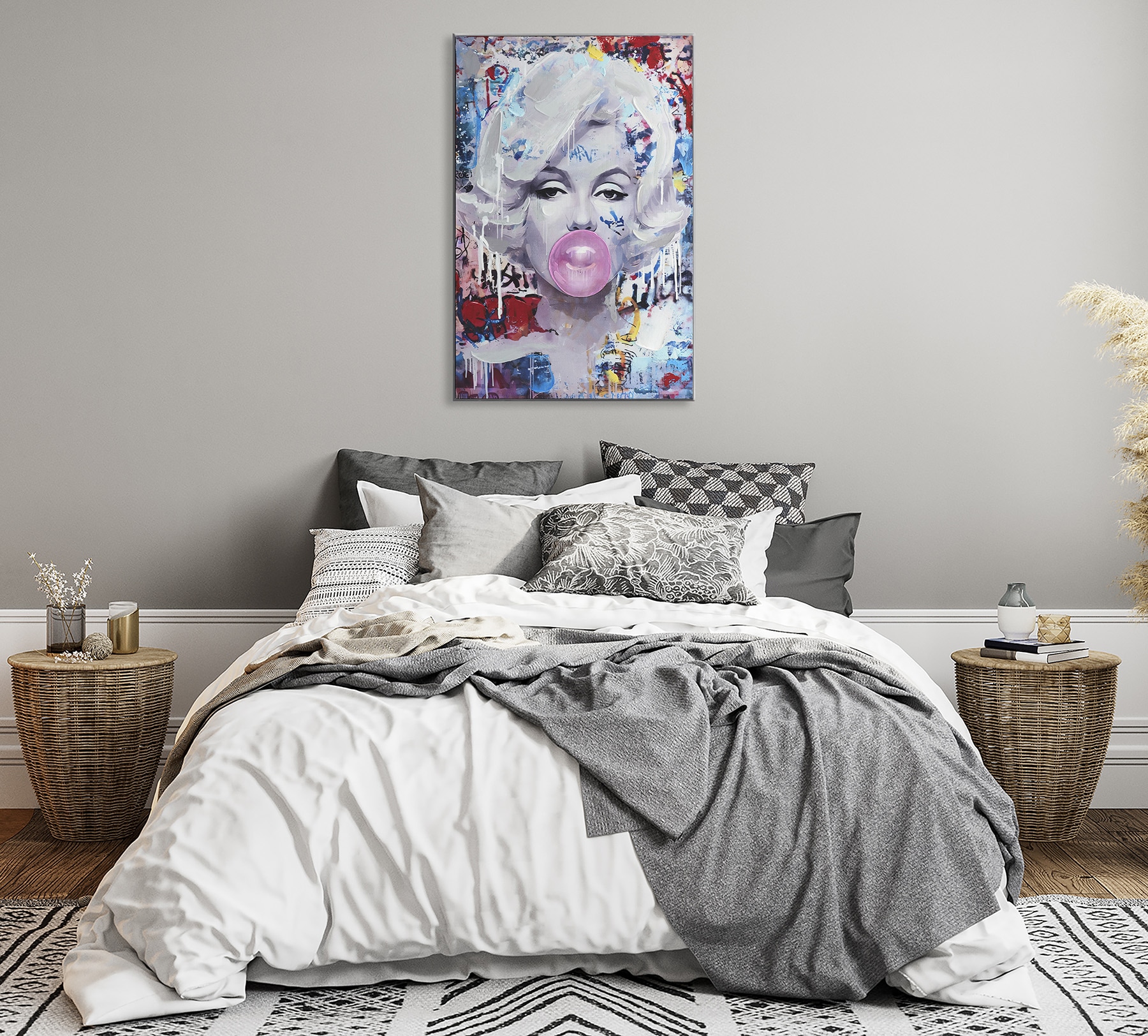 Bönninghoff Ölgemälde »handarbeit gerahmt POP ART PORTRAIT 60x90 cm – Wandbild« Frau | Pop Art | Portrait 1 Stk. tlg. handgefertigt, jedes Bild ein Unikat, Schattenfugenrahmen