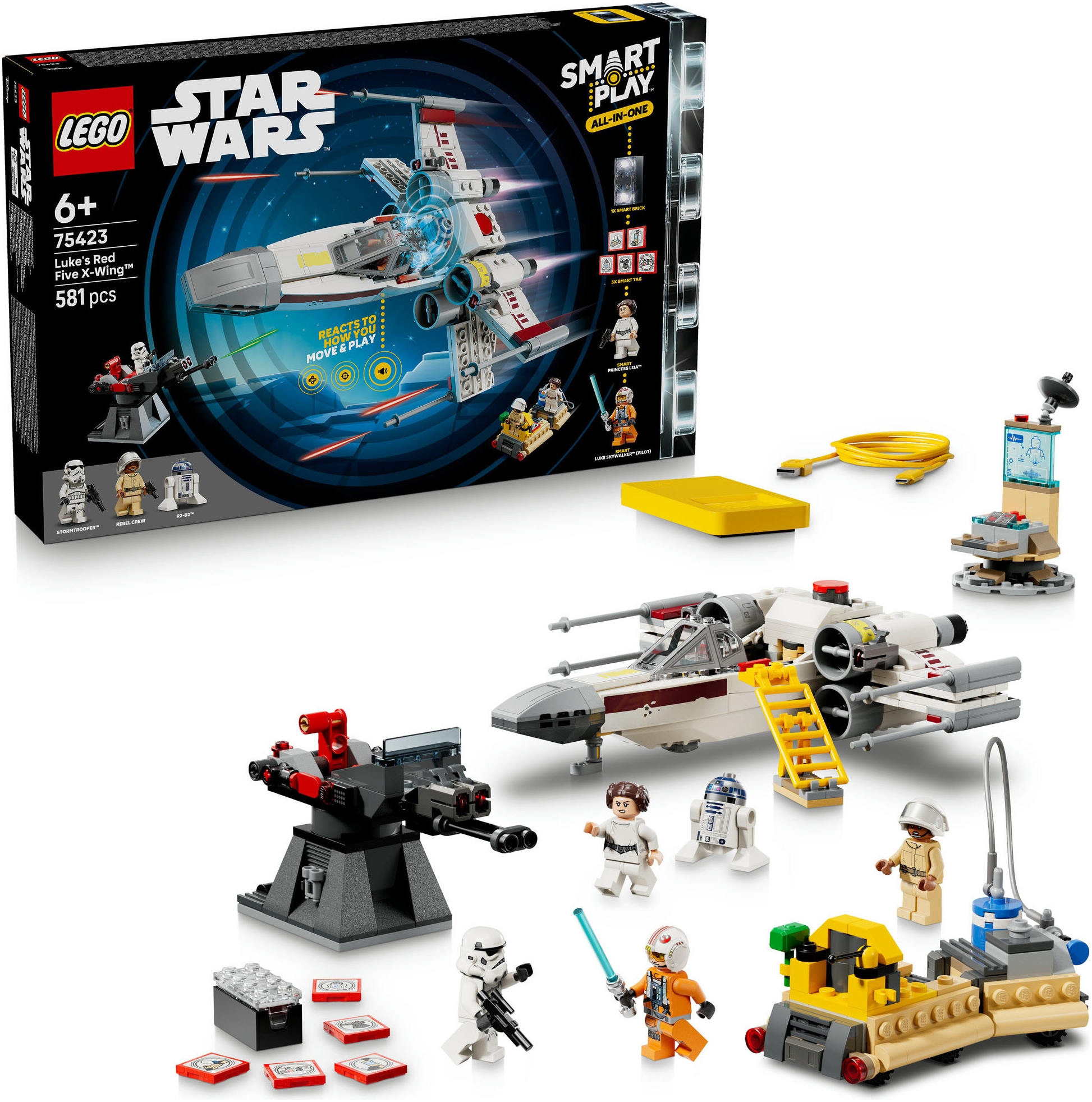 LEGO® Konstruktionsspielsteine »SMART Play: Lukes Rot Fünf X-Wing (75423), LEGO Star Wars™« inklusive SMART Brick; mit Licht- und Soundeffekten