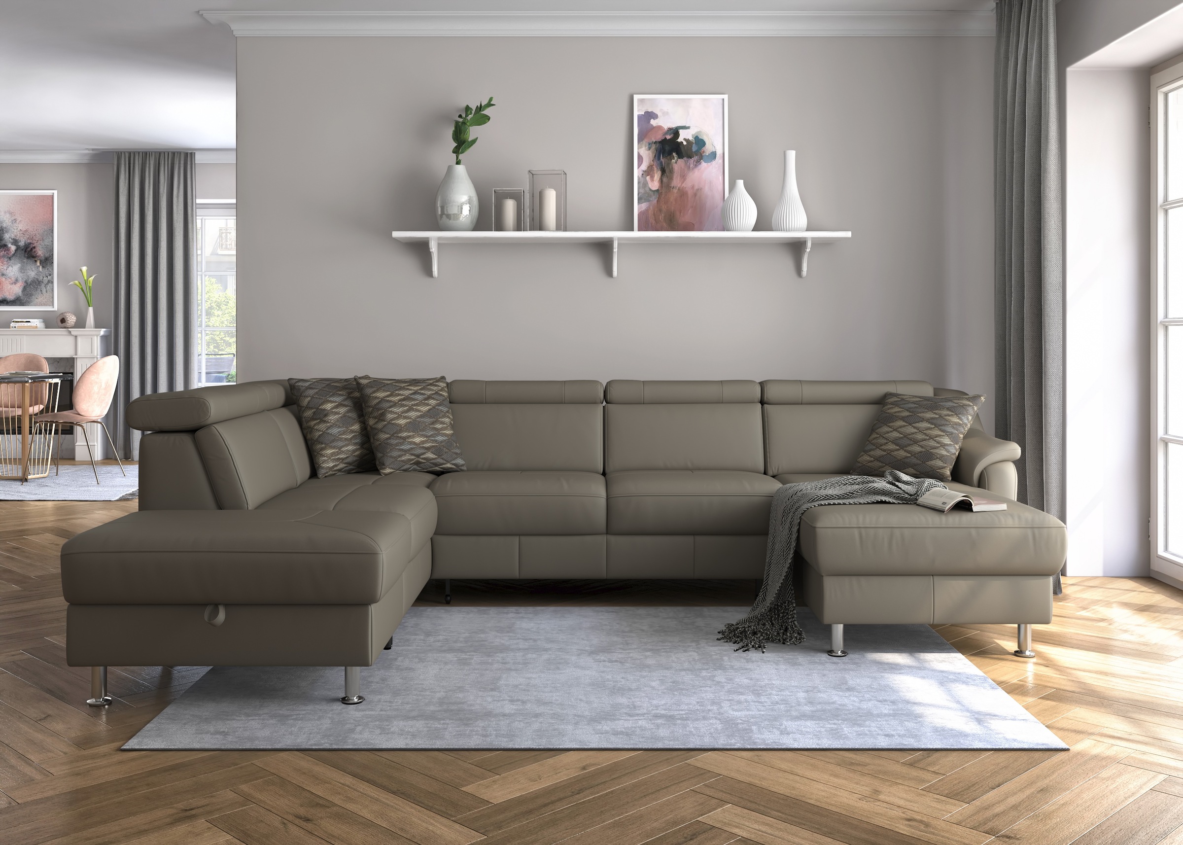 sit&more Wohnlandschaft »Freetown U-Form«, Kopfteilverstellung und Federker günstig online kaufen