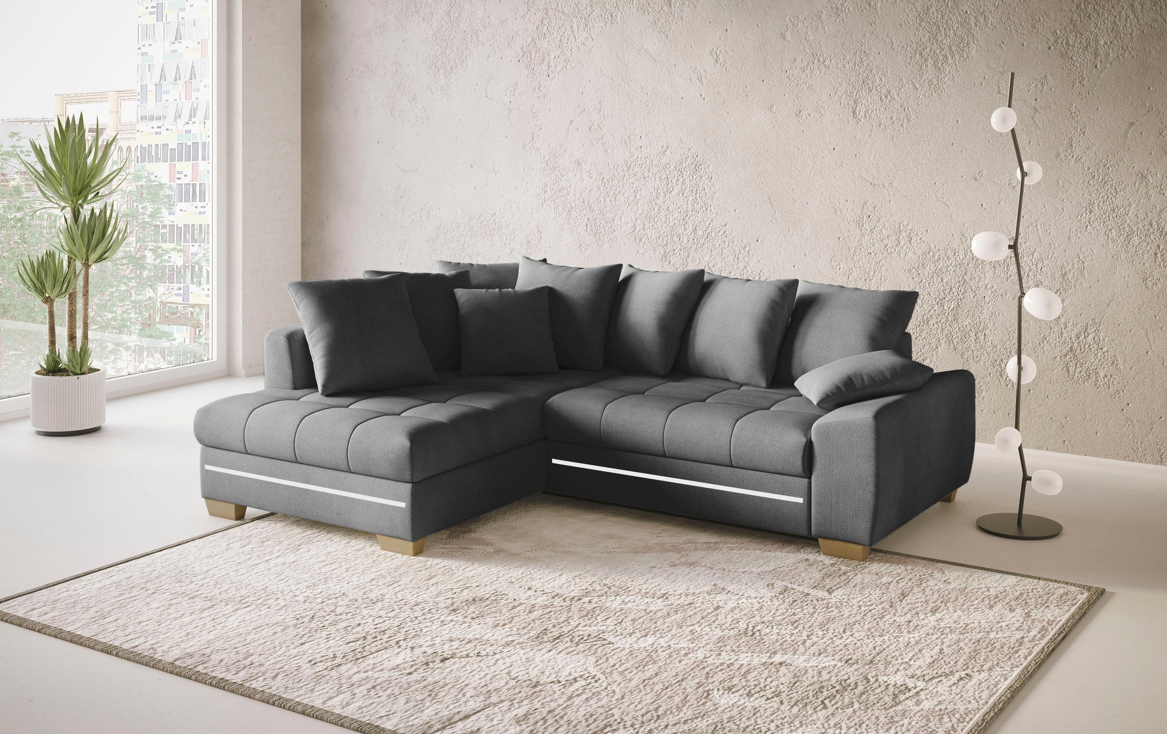 Mr. Couch Ecksofa »Nikita II, L-Form«, mit RGB-LED Beleuchtung, wahlweise mit Bett, Bettkasten, Kaltschaum