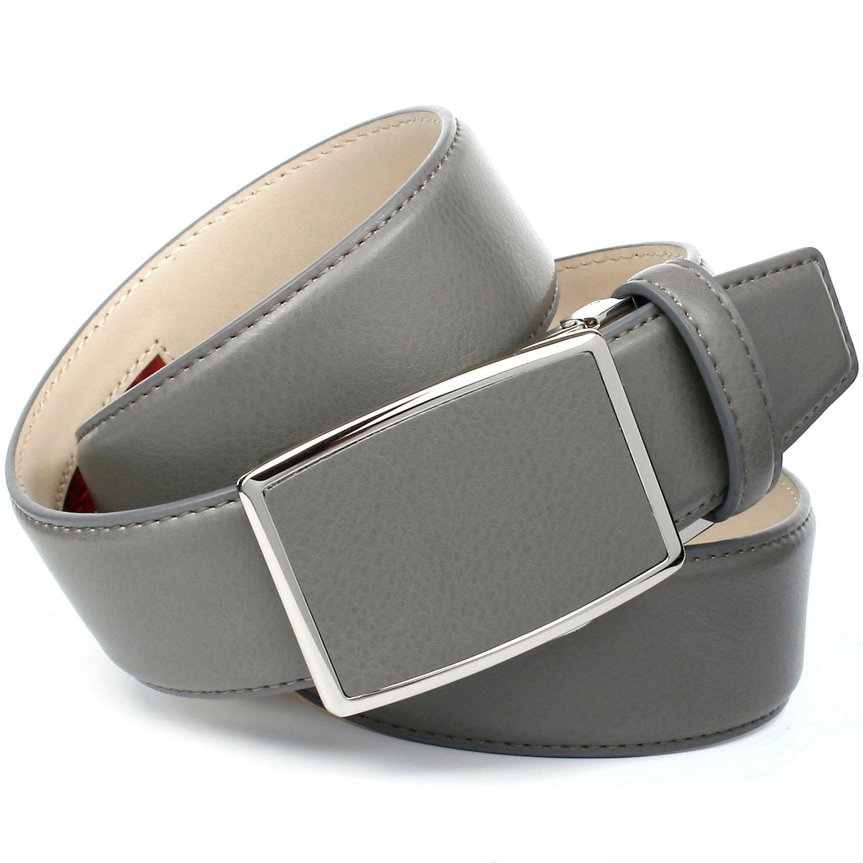 ANTHONI CROWN Ledergürtel in Hirschprägung mit teilbezogener Schließe grau