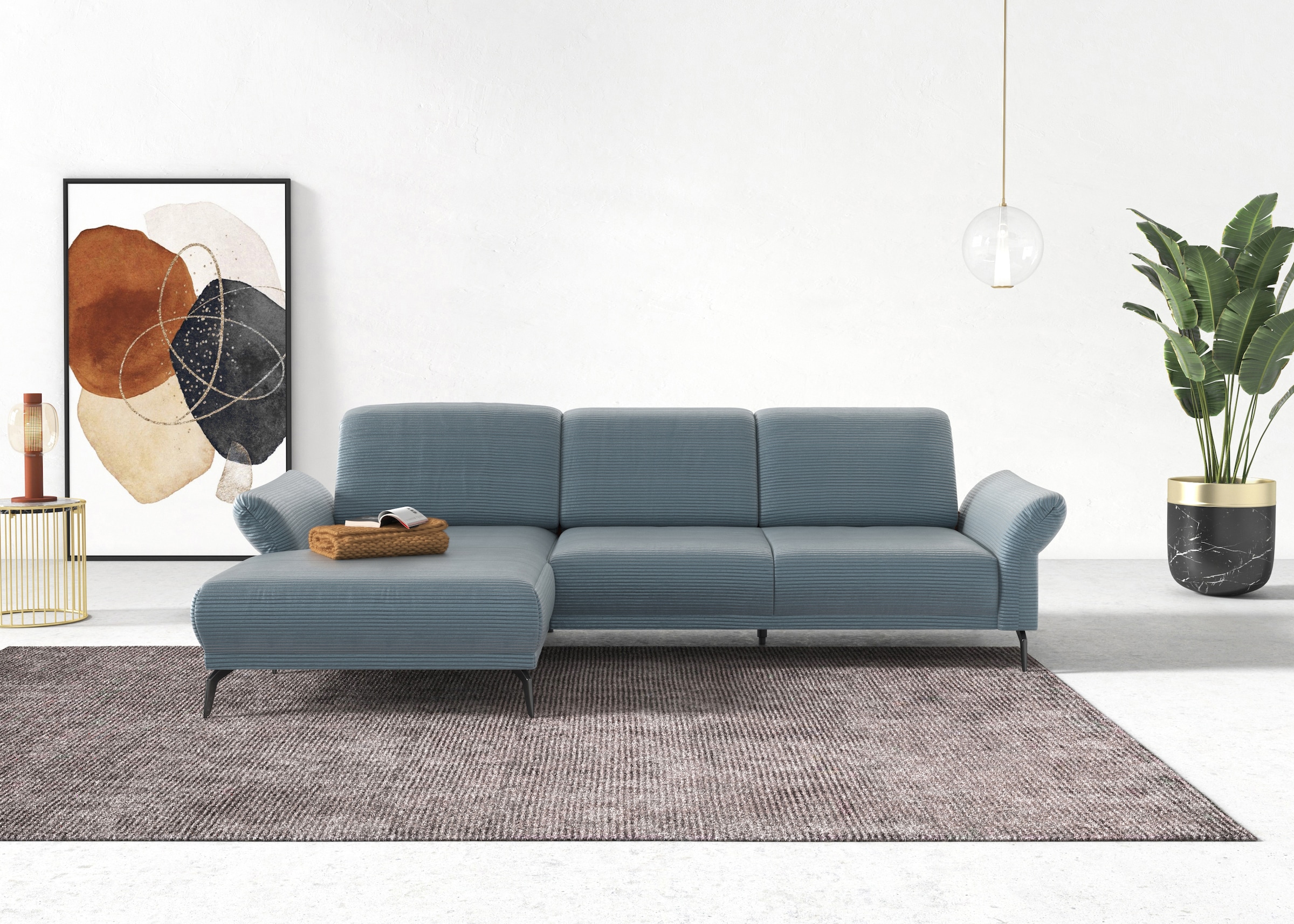 INOSIGN Ecksofa »Coco L-Form«, Sitztiefen-, Arm- und Kopfteilverstellung, Cord-Bezug, Fußhöhe 15 cm