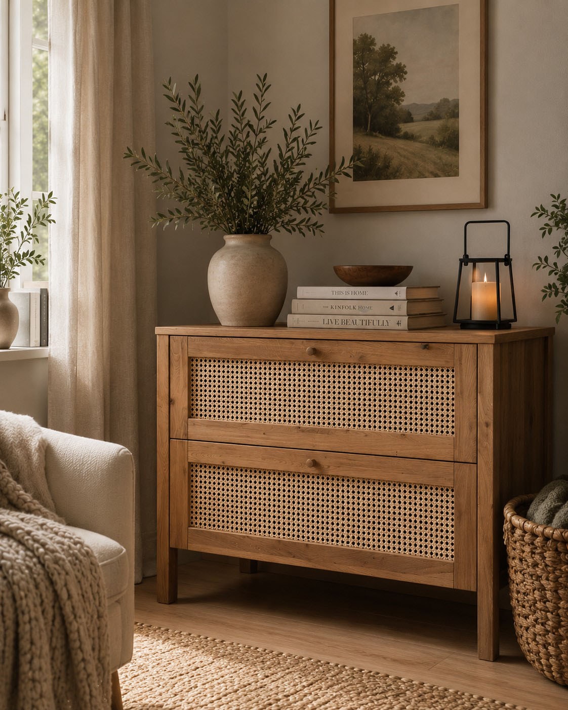 OTTO home Schubkastenkommode »Hällevik, Kommode, Aufbewahrung, mit 2 geräumige Schubladen, Scandi« 1 Stk. tlg. Schubladenfronten mit Wiener Geflecht, massive Eiche, Soft-Close
