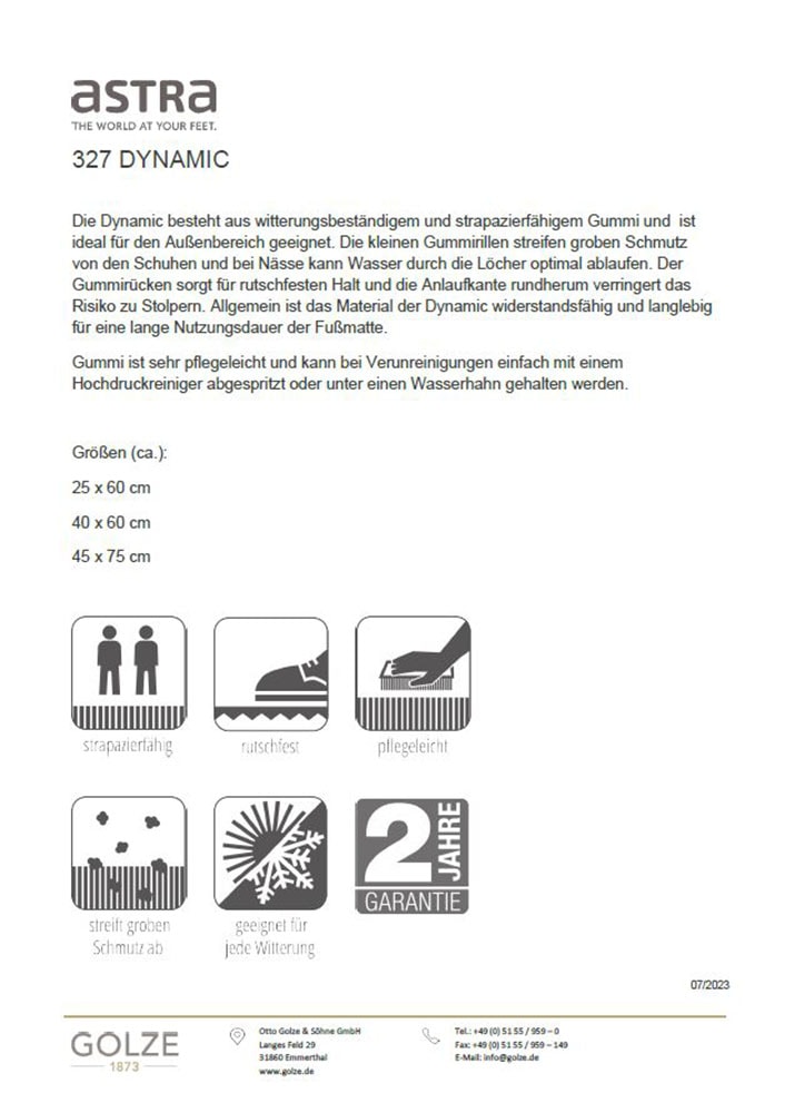 ASTRA Fußmatte »Dynamic«, rechteckig, 14 mm Höhe, Schmutzfangmatte, Türmatte, wasserabweisend, In und Outdoor