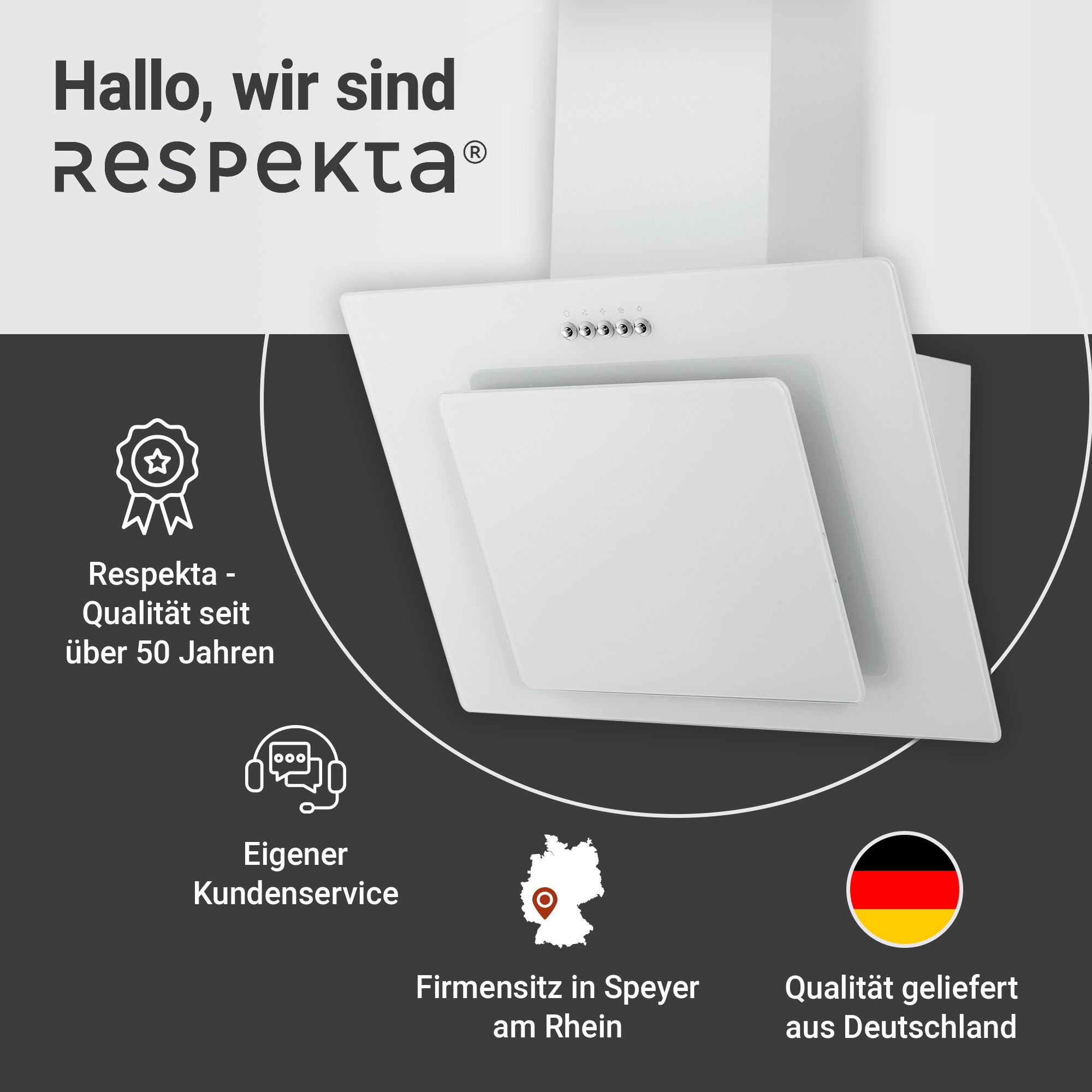 RESPEKTA Kopffreihaube »CH 21060«, 60 cm, 3 Leistungsstufen, LED-Beleuchtung, Ab- und Umluftfähig
