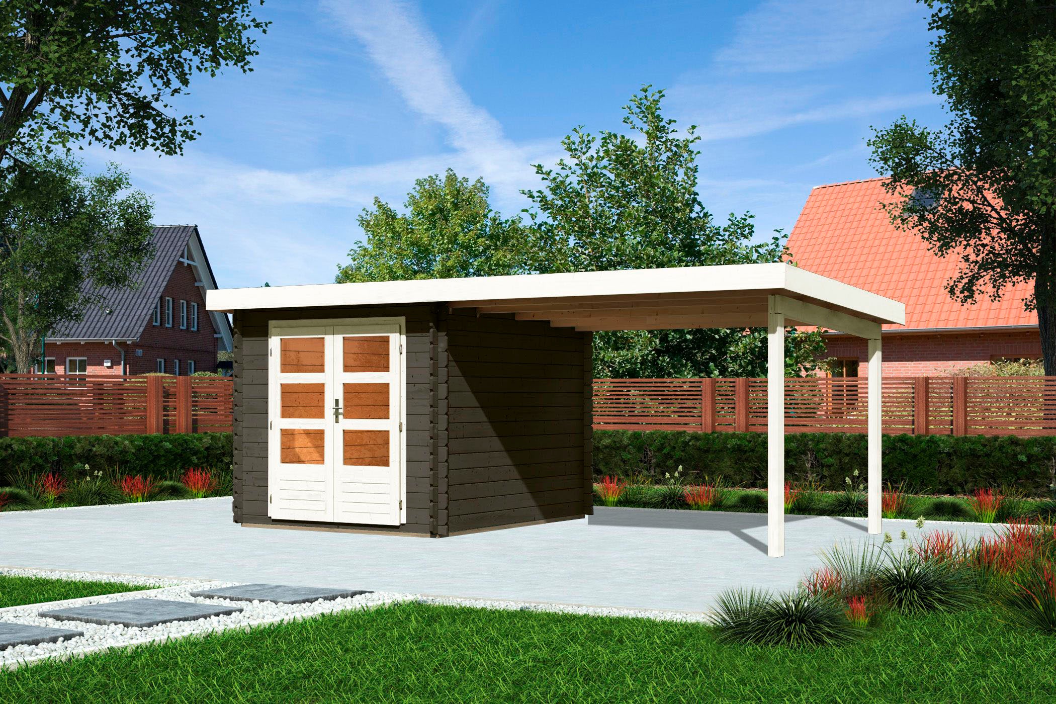 KONIFERA Gartenhaus »Schloßsee 4«, terragrau, mit Anbaudach kaufen