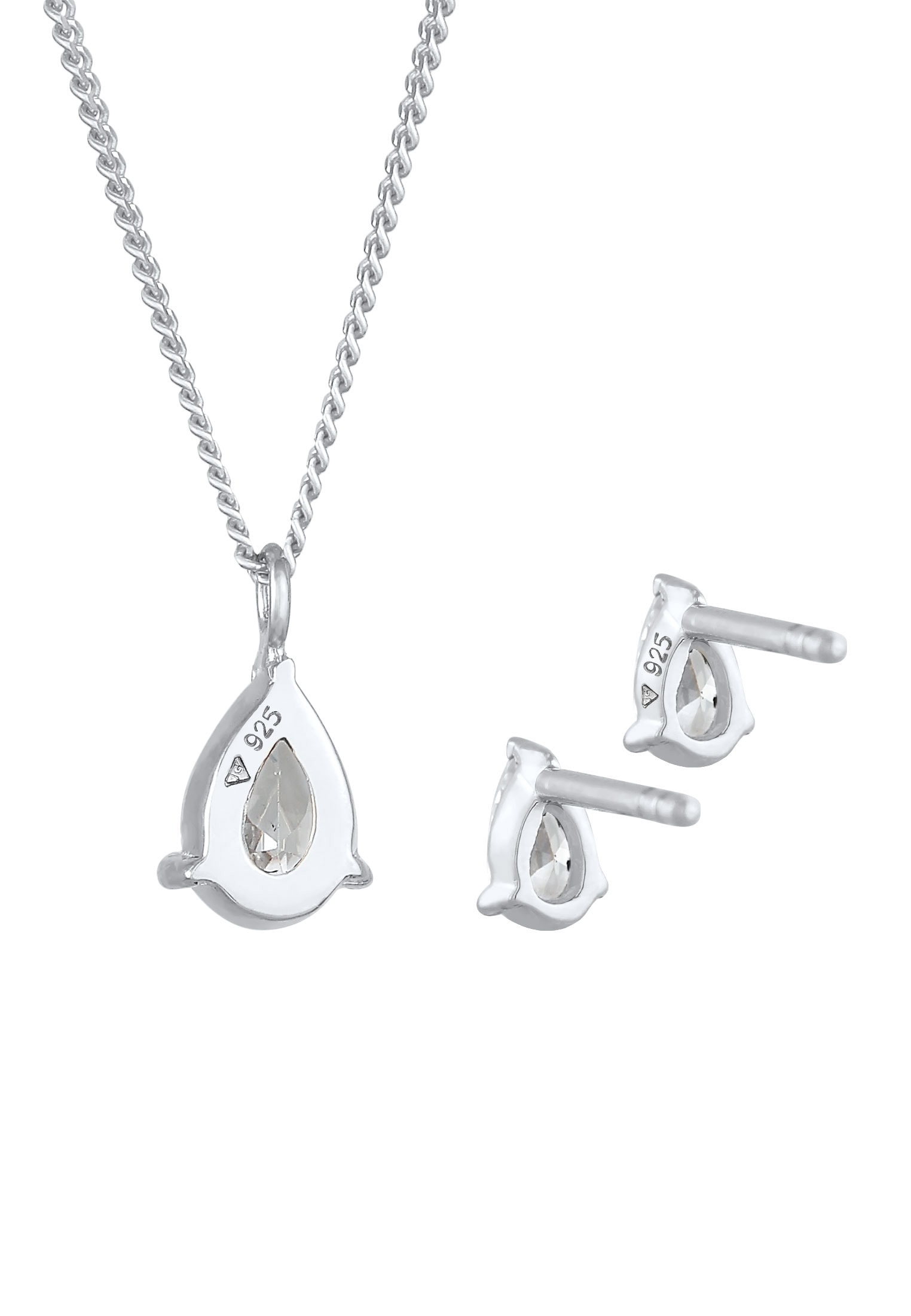 Elli Schmuckset »Kette Ohrstecker Tropfen Zirkonia Set 925 Silber«