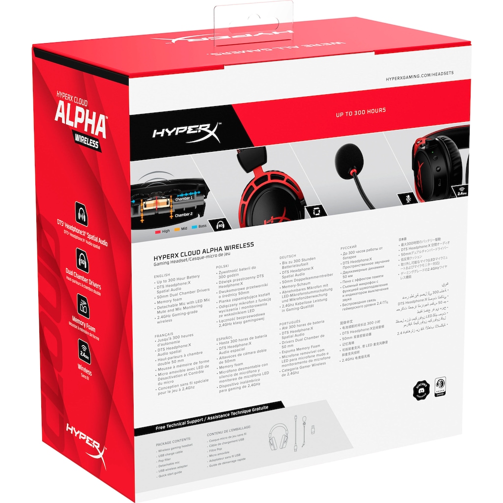 HyperX Gaming-Headset »Cloud Alpha Wireless«, LED Ladestandsanzeige-Rauschunterdrückung-Mikrofon abnehmbar