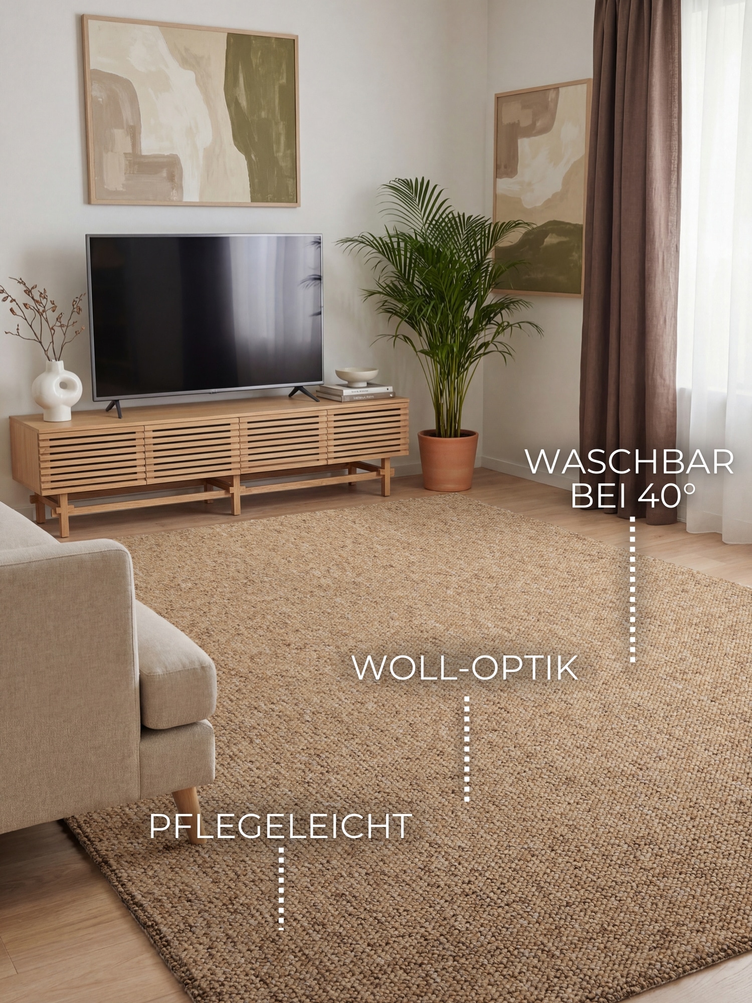 ELLE DECORATION Teppich »Rocco« rechteckig 10 mm Höhe Läufer, waschbar, Wohnzimmer, Esszimmer, Woll-Optik