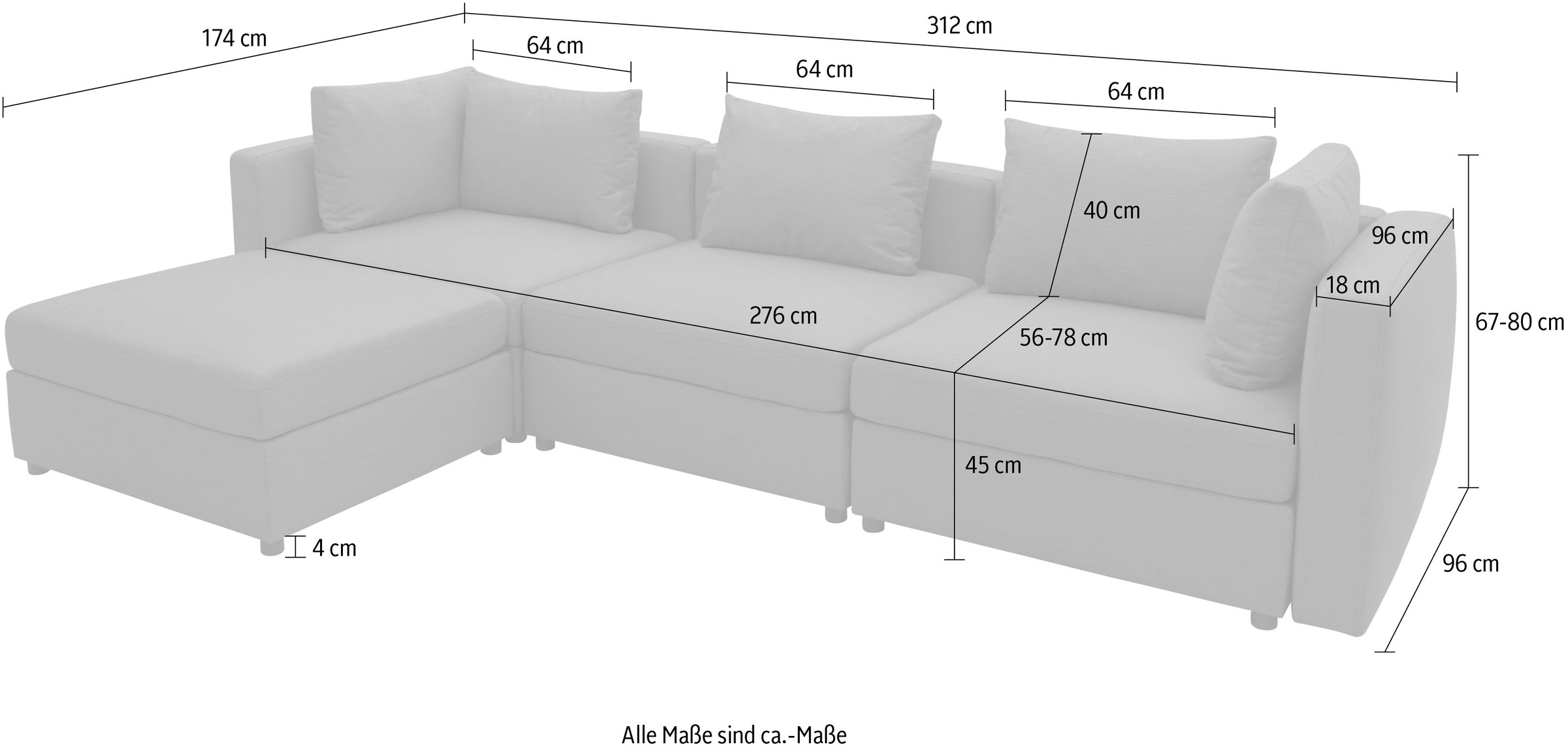 DOMO collection Ecksofa »Solskin, individuell erweiterbar/kombinierbar L-Form«, mit losen Kissen. Rücken- und Seitenteile als Stecksystem.