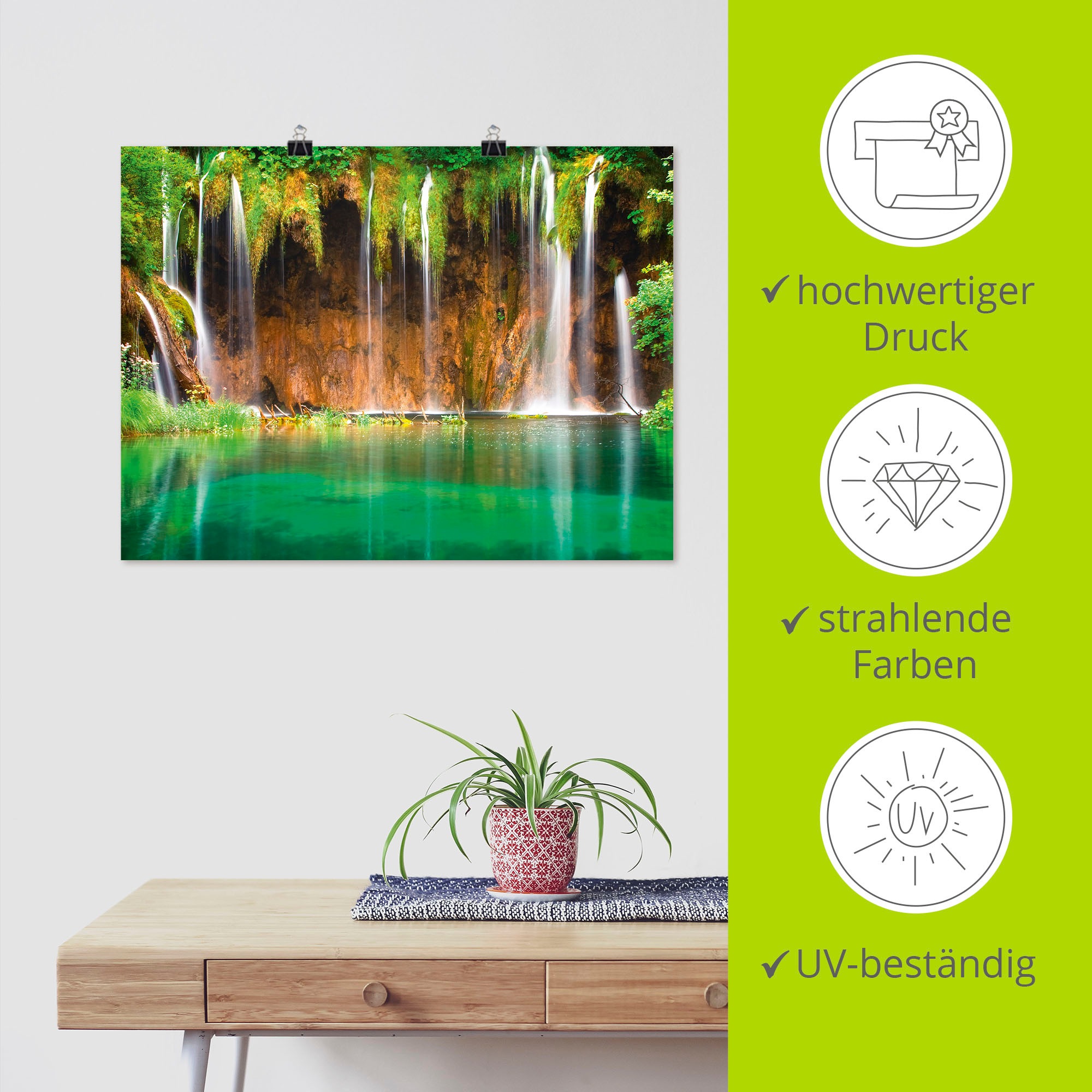 Artland Wandbild »Schöner Wasserfall im Wald«, Gewässer, (1 St.), als Leinwandbild, Poster in verschied. Größen
