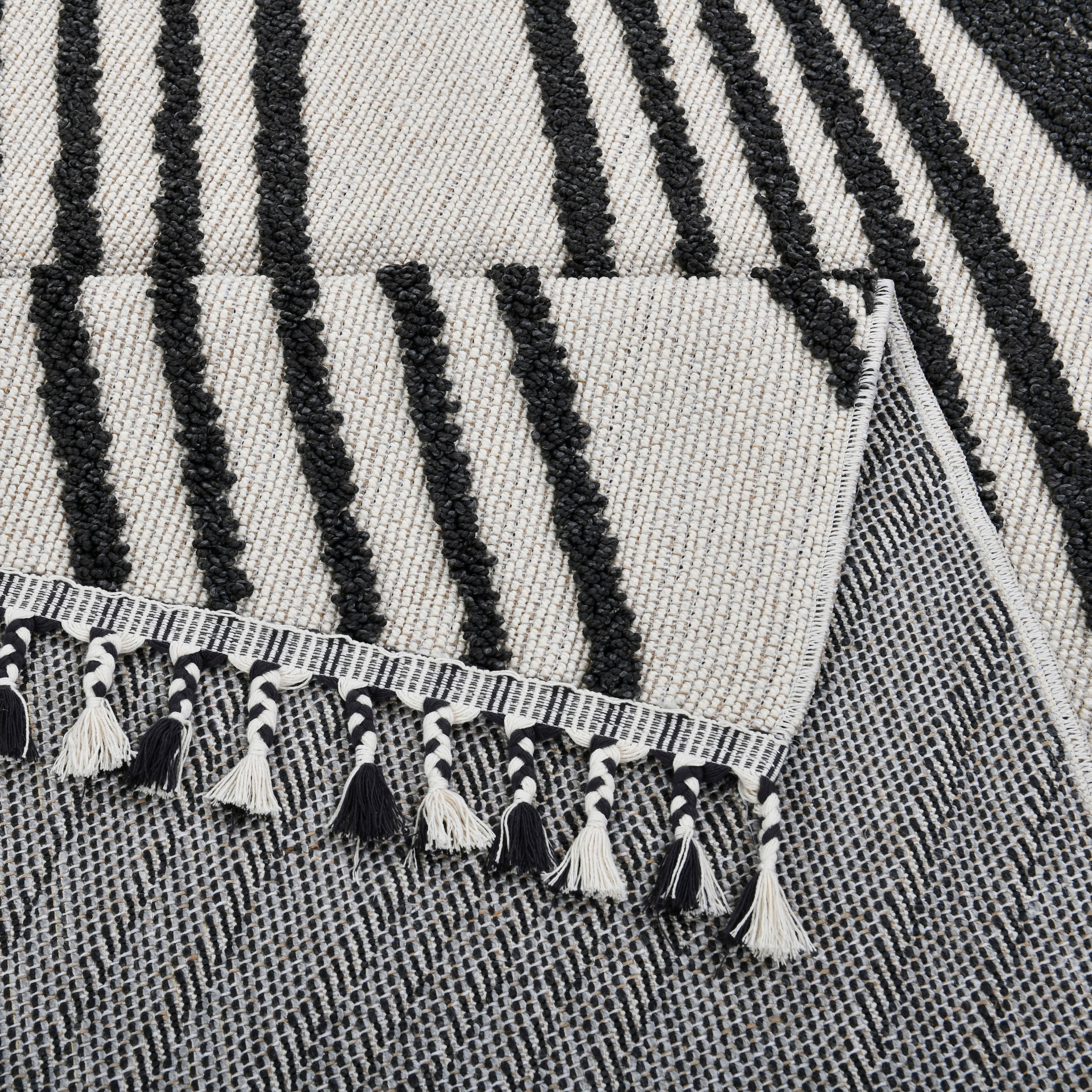 Home affaire Teppich »Friesach«, rechteckig, 18 mm Höhe, Hoch-Tief-Struktur, Woll-Look, Boho, mit Fransen, Wellen-Design