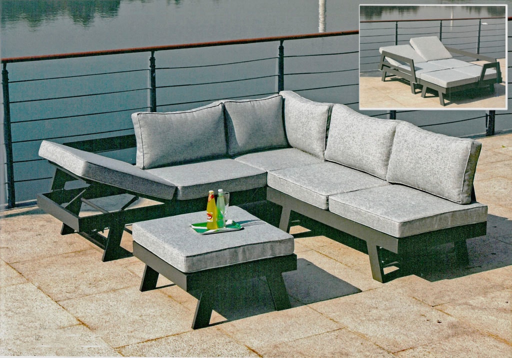 Garden Pleasure Gartenlounge-Set »DONNA«, (1x Eckbank, 1 Tisch/Hocker), inkl. Auflagen