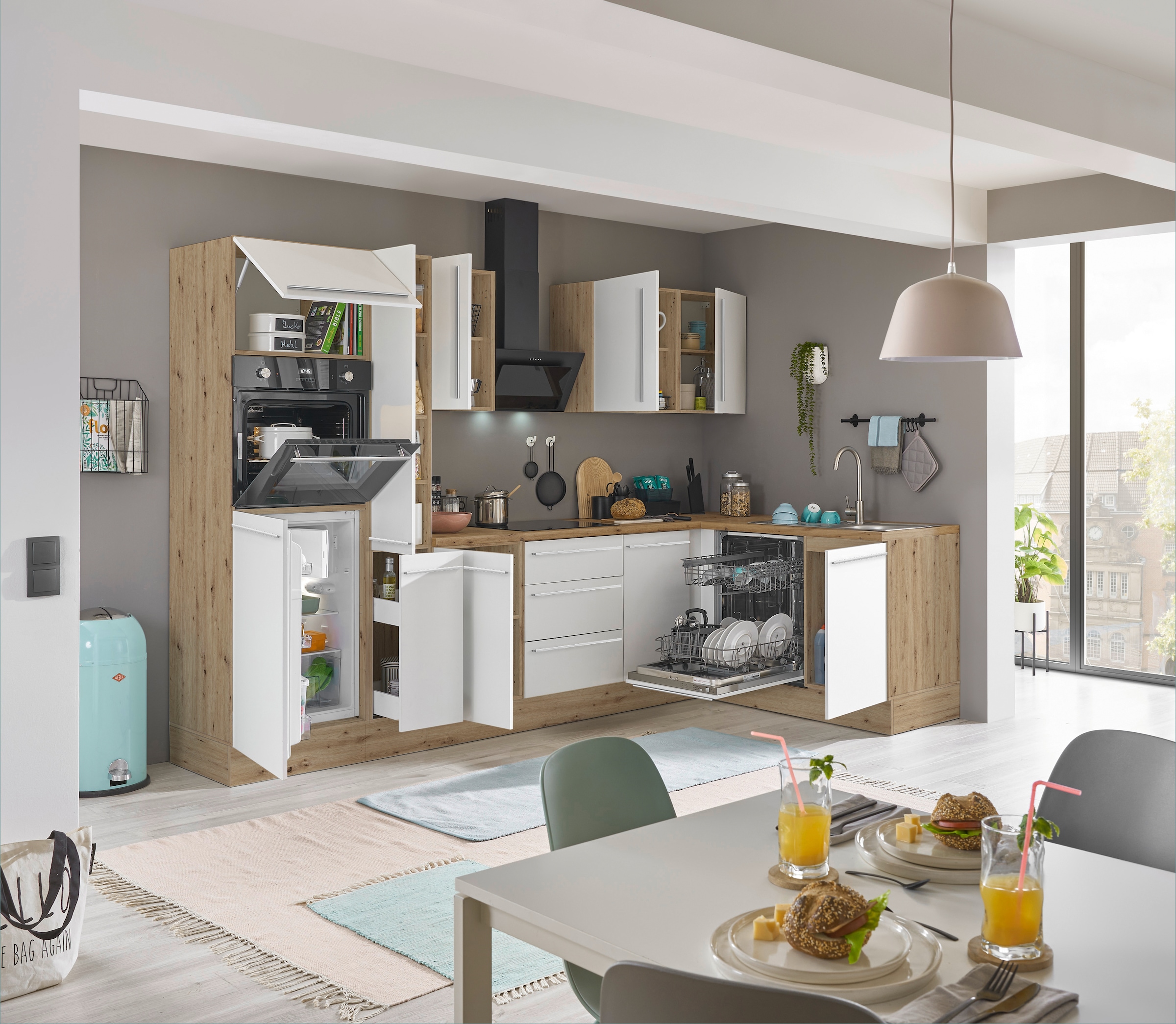 KOCHSTATION Winkelküche »Florida, Stellbreite 310x175 cm« wahlweise mit E-Geräten, mit Softclose für Türen und Schubkästen