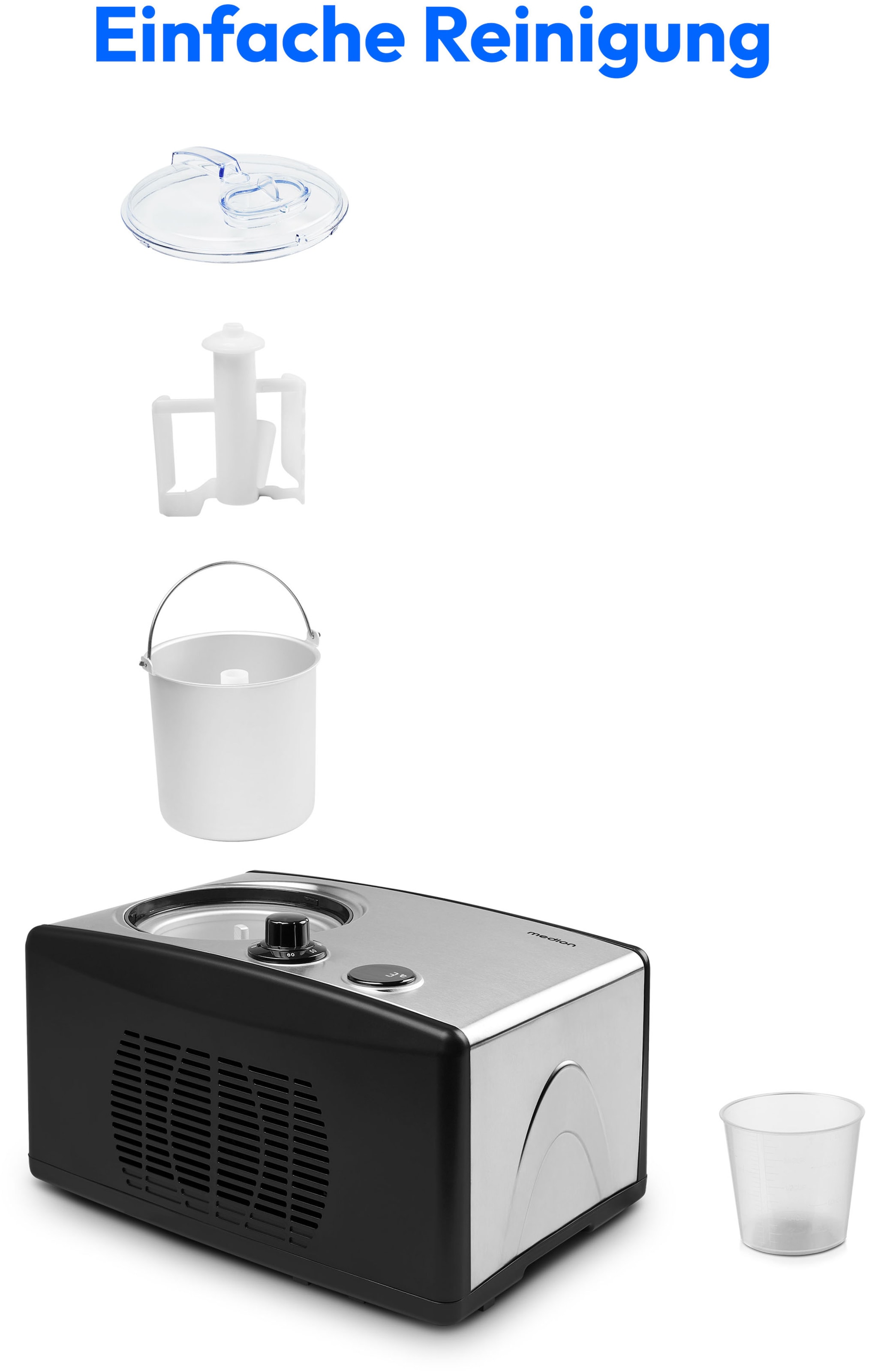 Medion® Eismaschine »MD 18387, 1,5 L Kapazität (800 ml Füllmenge), integrierter Kompressor«, 1,5 l, 150 W, geeignet für die Zubereitung von Eiscreme, Frozen Yoghurt & Sorbet