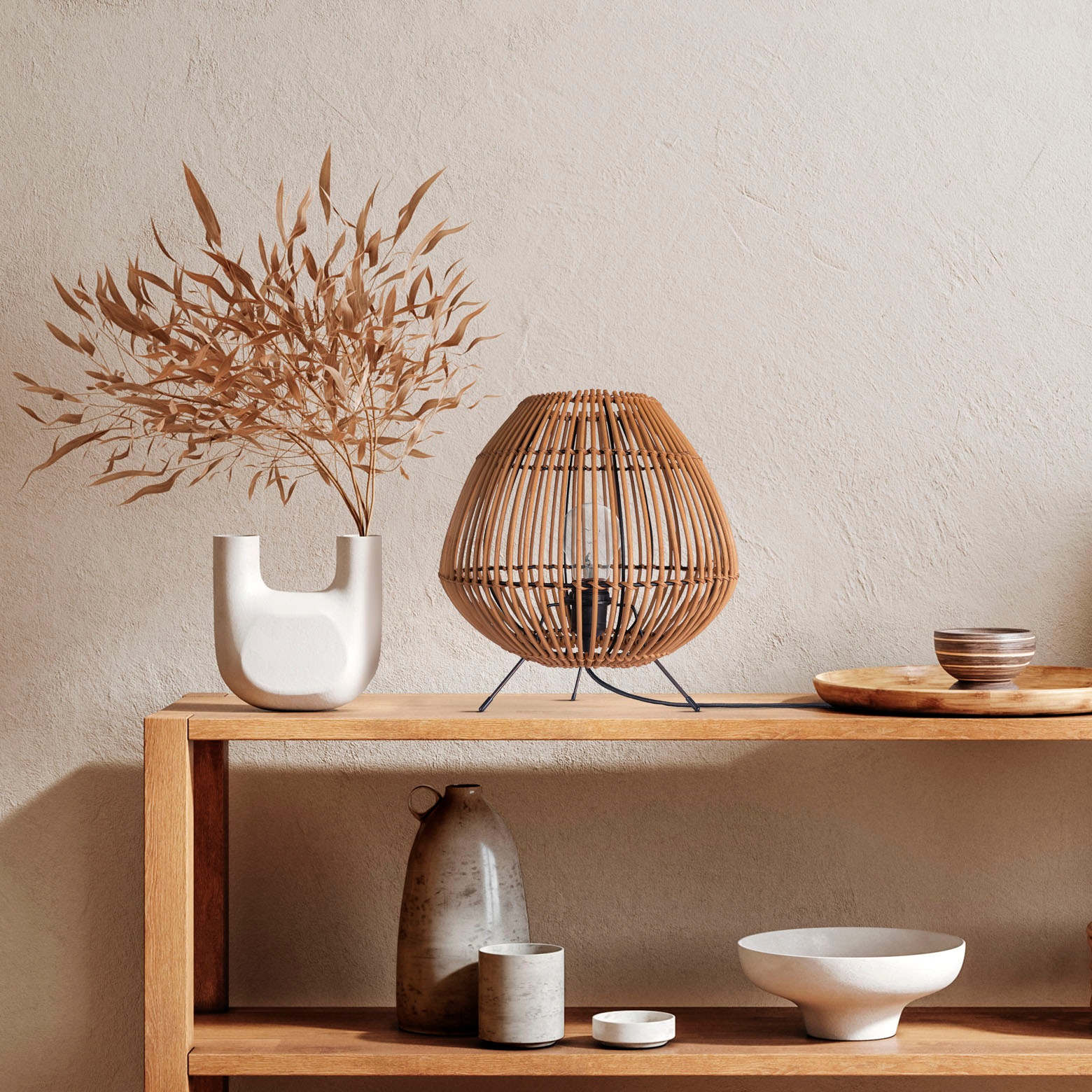 Paco Home Tischleuchte »PIRU«, Leuchtmittel E27   ohne Leuchtmittel, Rattan günstig online kaufen