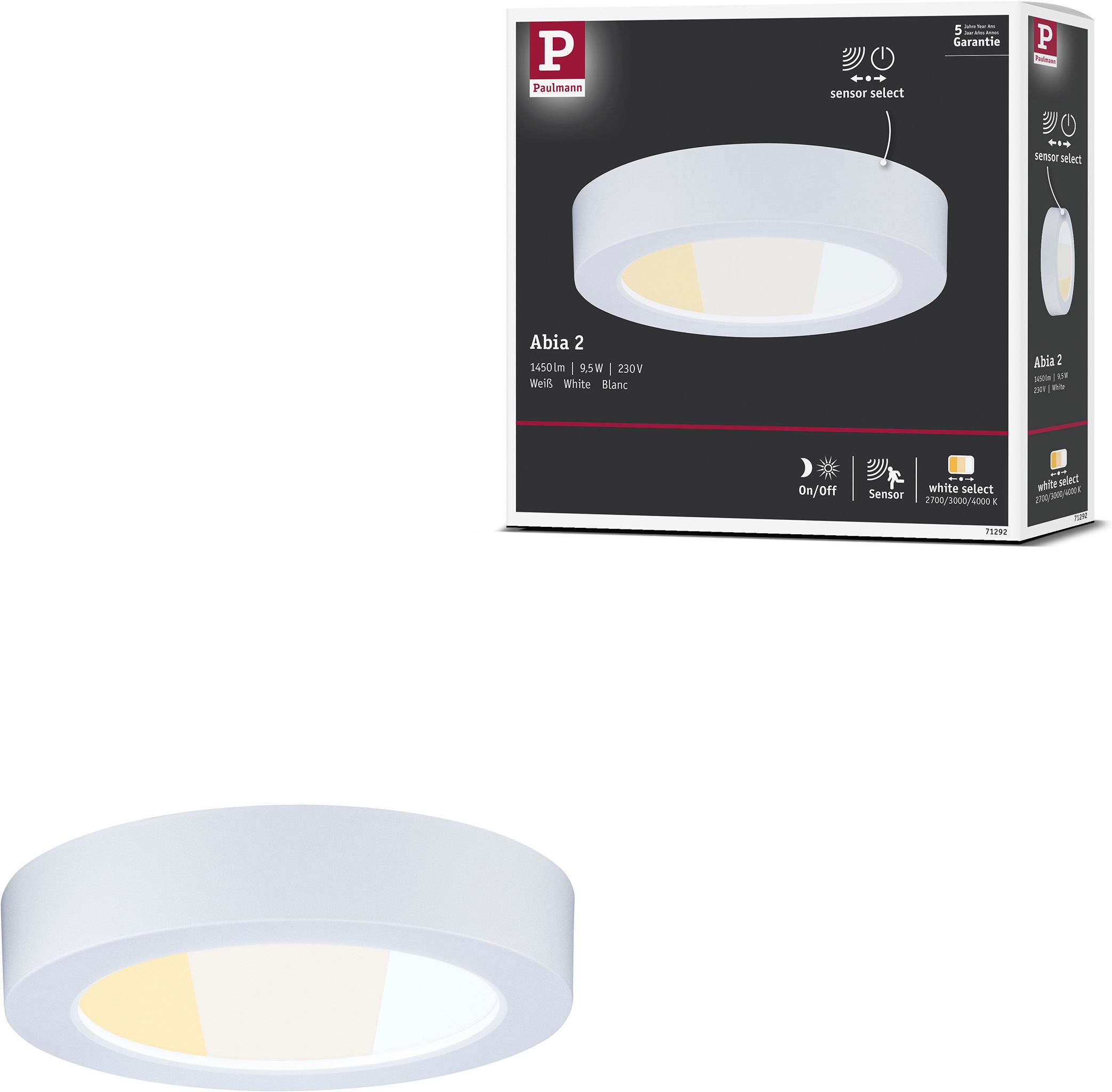 Paulmann LED Panel »Abia 2 WhiteSelect Sensor« LED-Modul 1 Stk. Farbwechsler Dämmerungsgesteuerter Bewegungsmelder (HF)