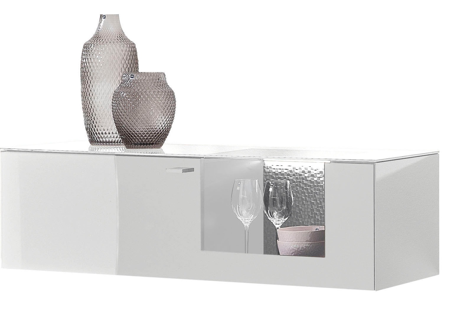 LEONARDO Hängevitrine »AUREA« mit Pailletten-Akzent, wahlweise mit Beleuchtung Lack weiß/Paillette silber metallic