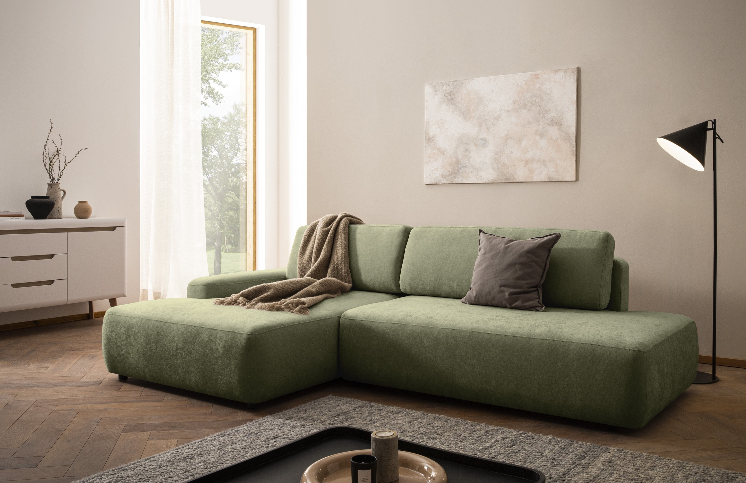 Home affaire Ecksofa »TORGE, Schlafsofa Cord, Samtvelours u. Strukur fein, günstig online kaufen