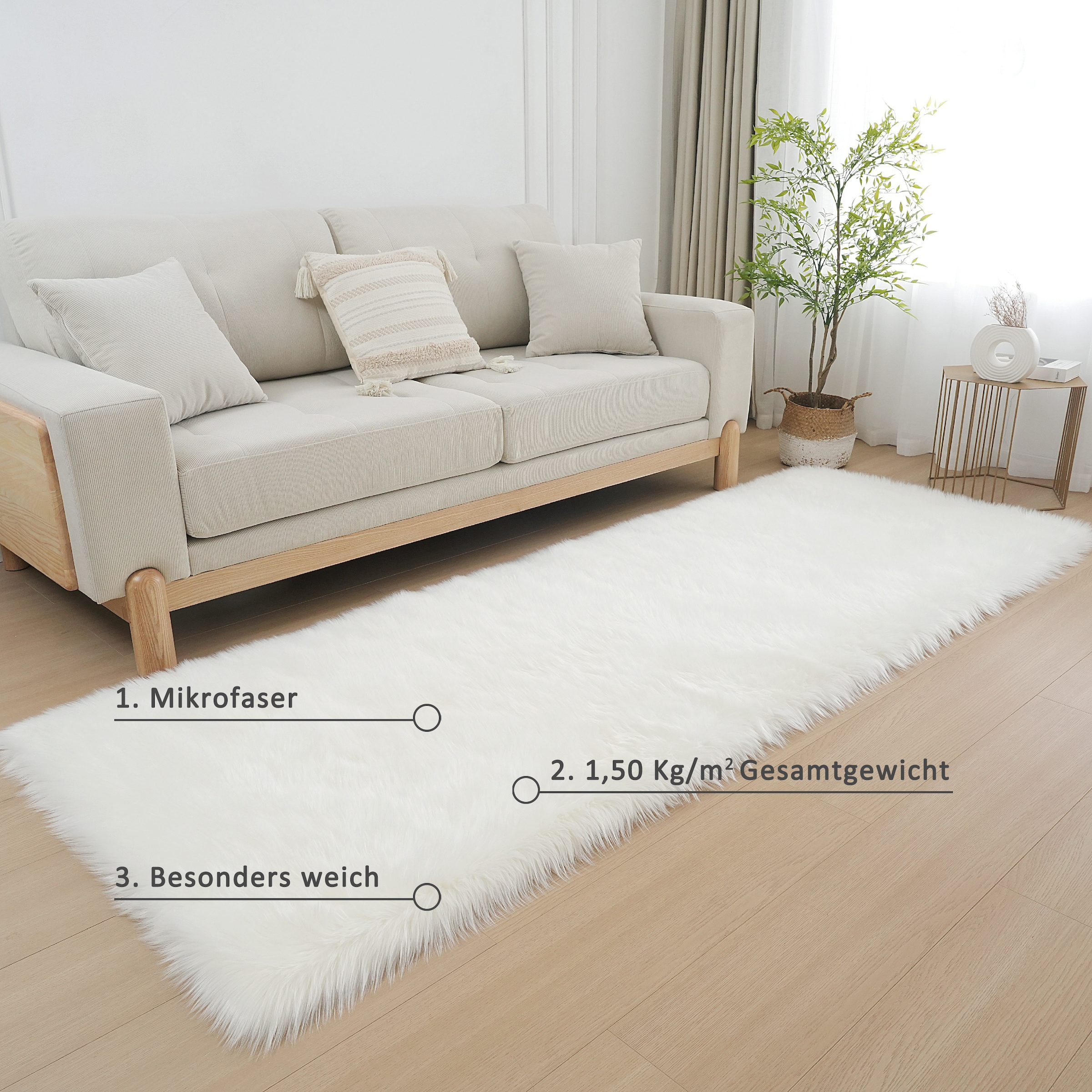my home Fellteppich »Dena, Hochflor Teppiche«, rechteckig, 60 mm Höhe, Kunstfell, weich, Uni-Farben, Wohnzimmer, Schlafzimmer, Esszimmer