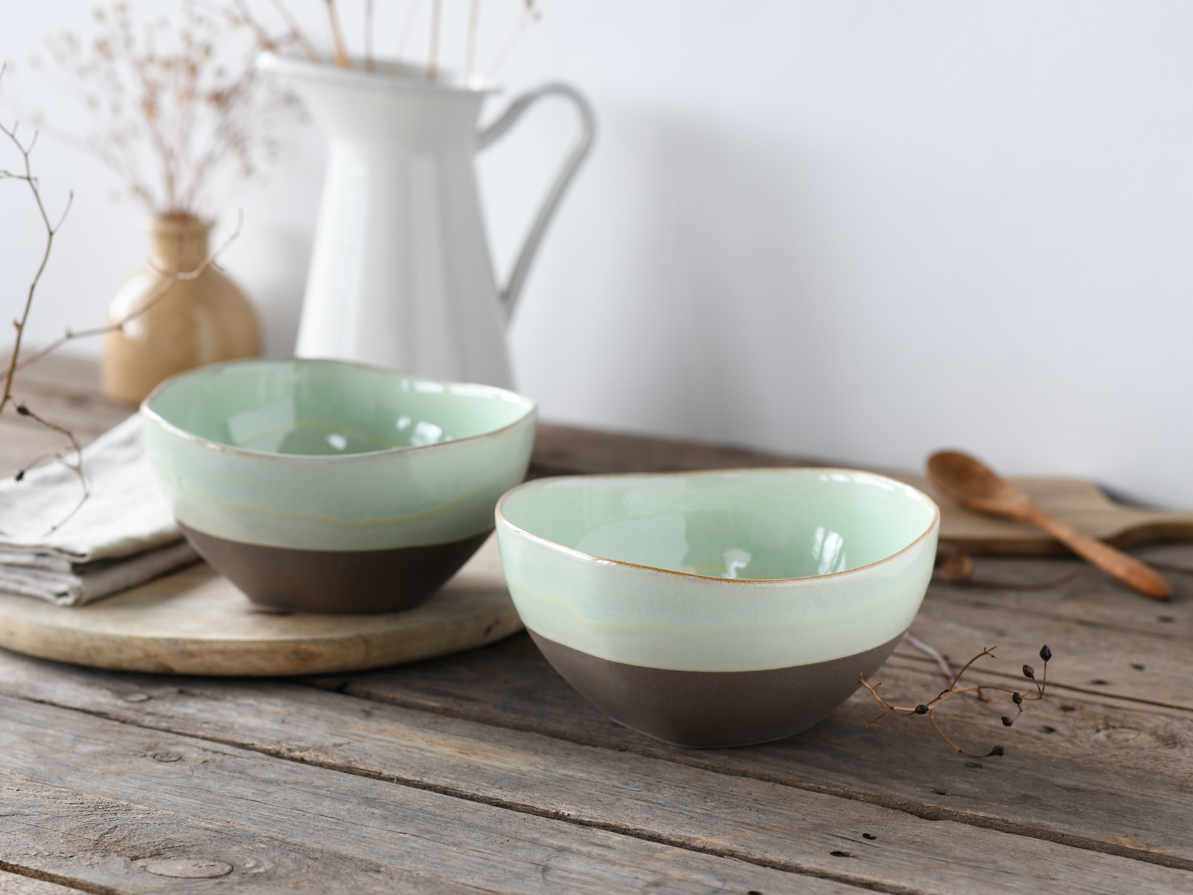 CreaTable Schale »Basalt Bio, Poke Bowl 18 cm 2-tlg«, 2 tlg., aus Steinzeug, Organische Form, Jedes Teil ein Unikat