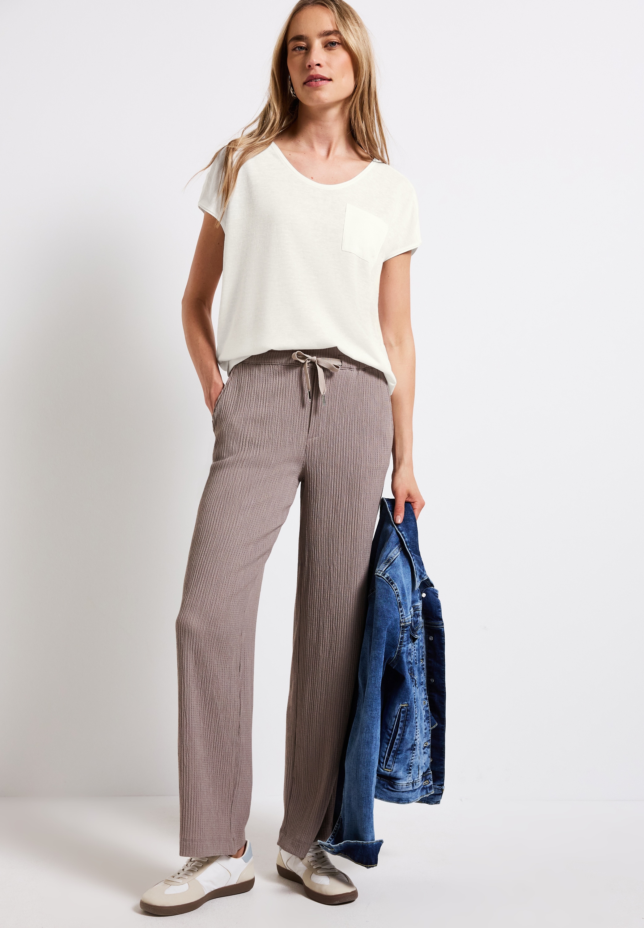 STREET ONE T-Shirt im Leinen-Look und mit Brusttasche+ö