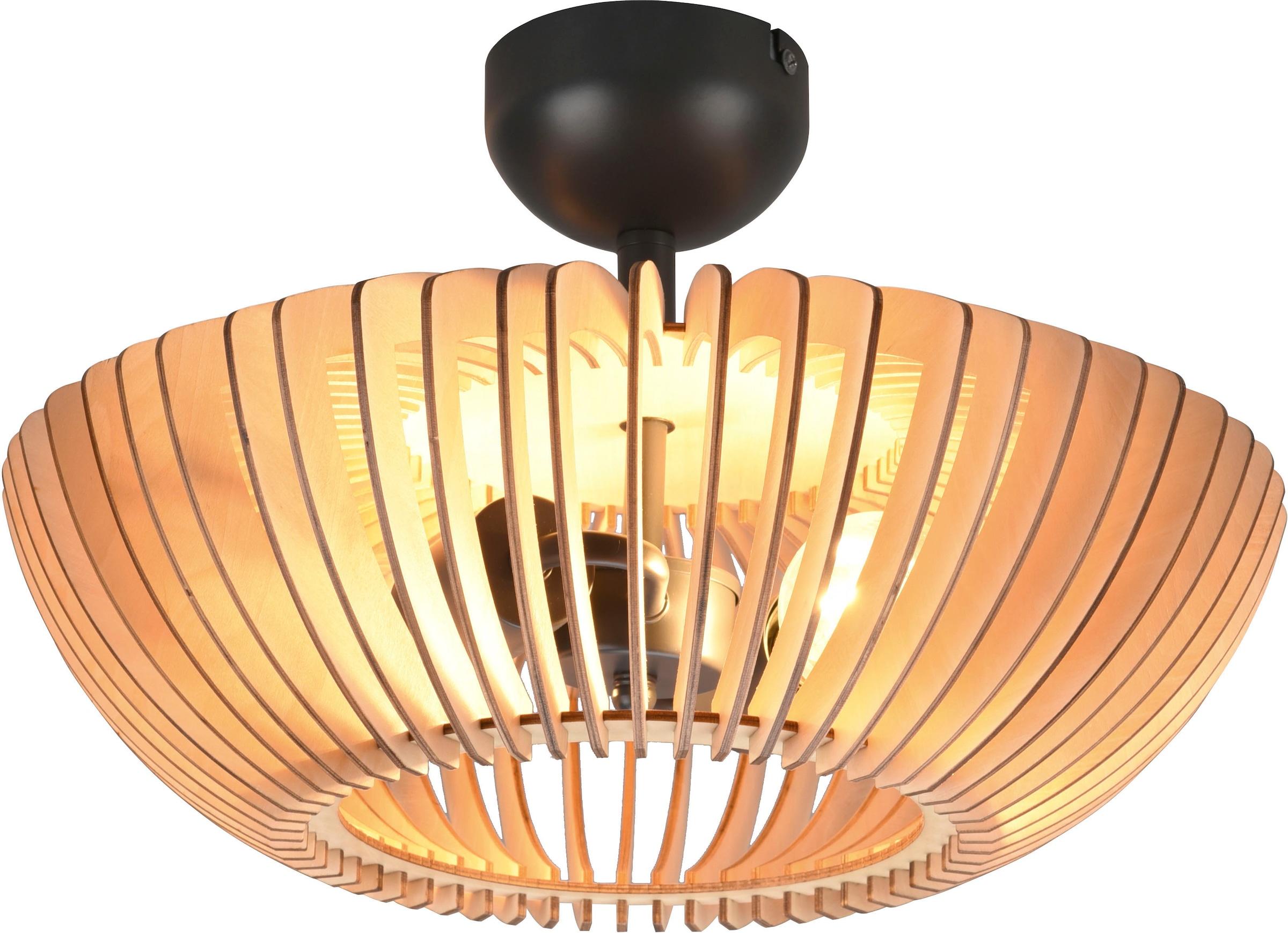 TRIO Leuchten Deckenleuchte »Colino«, 2 flammig, Leuchtmittel E27 | ohne Leuchtmittel, Schlafzimmer Deckenlampe mit Holzschirm Ø40cm exkl 2xE27 (max 40 Watt)