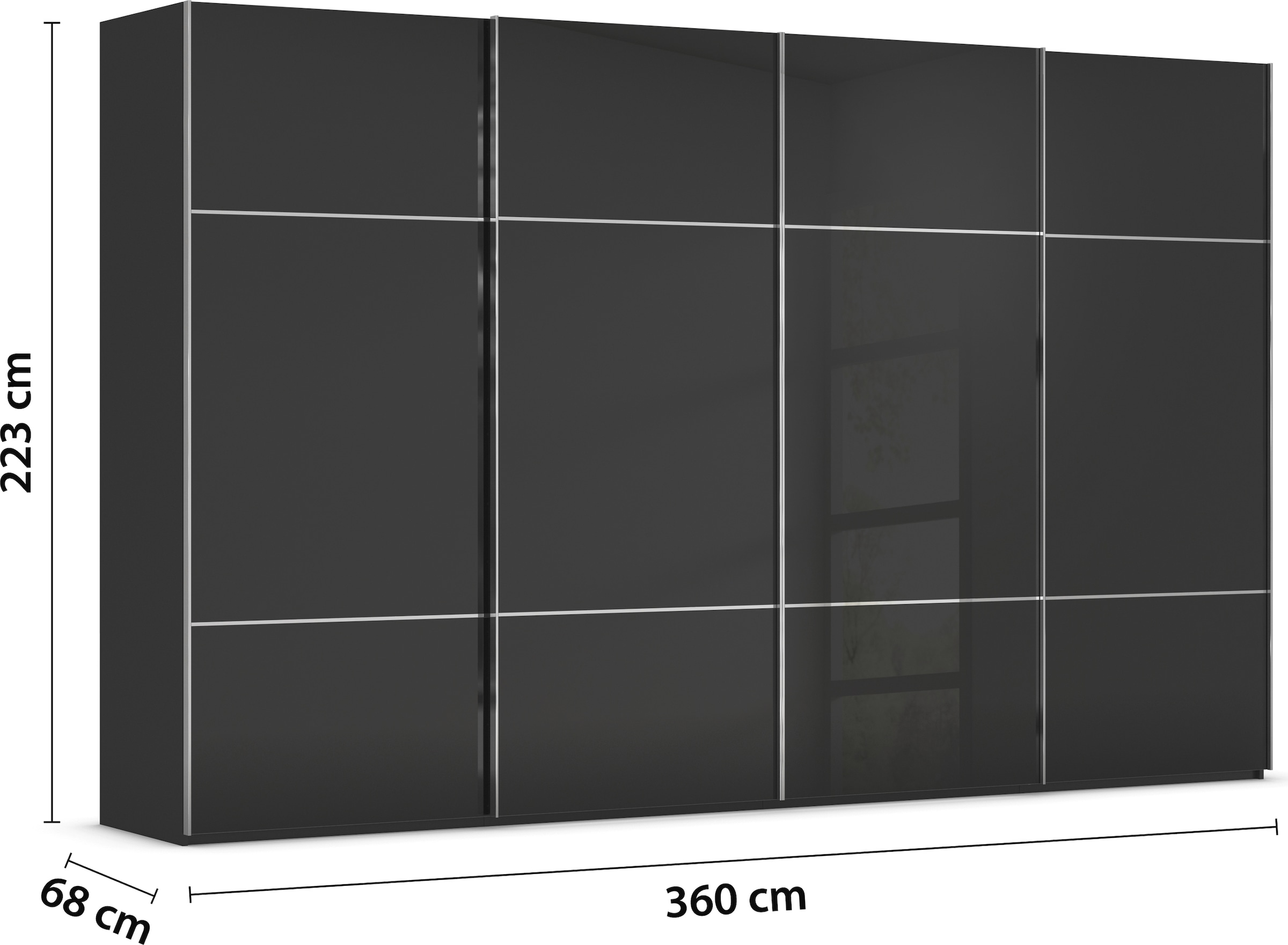 rauch Schwebetürenschrank »Kleiderschrank Schrank Garderobe Schlafzimmerschrank SCALE-TRIO«, edle dreigeteilte Front mit 2 Zierleisten Glasfront MADE IN GERMANY
